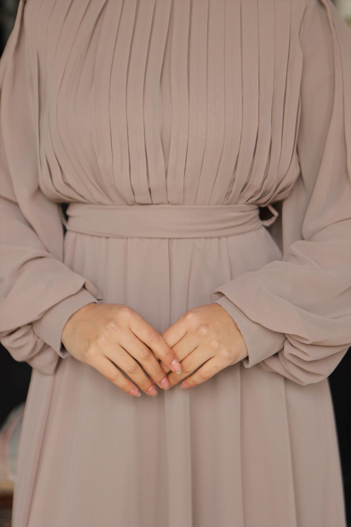 Tesettür Asel Şifon Abiye VizonLP6040