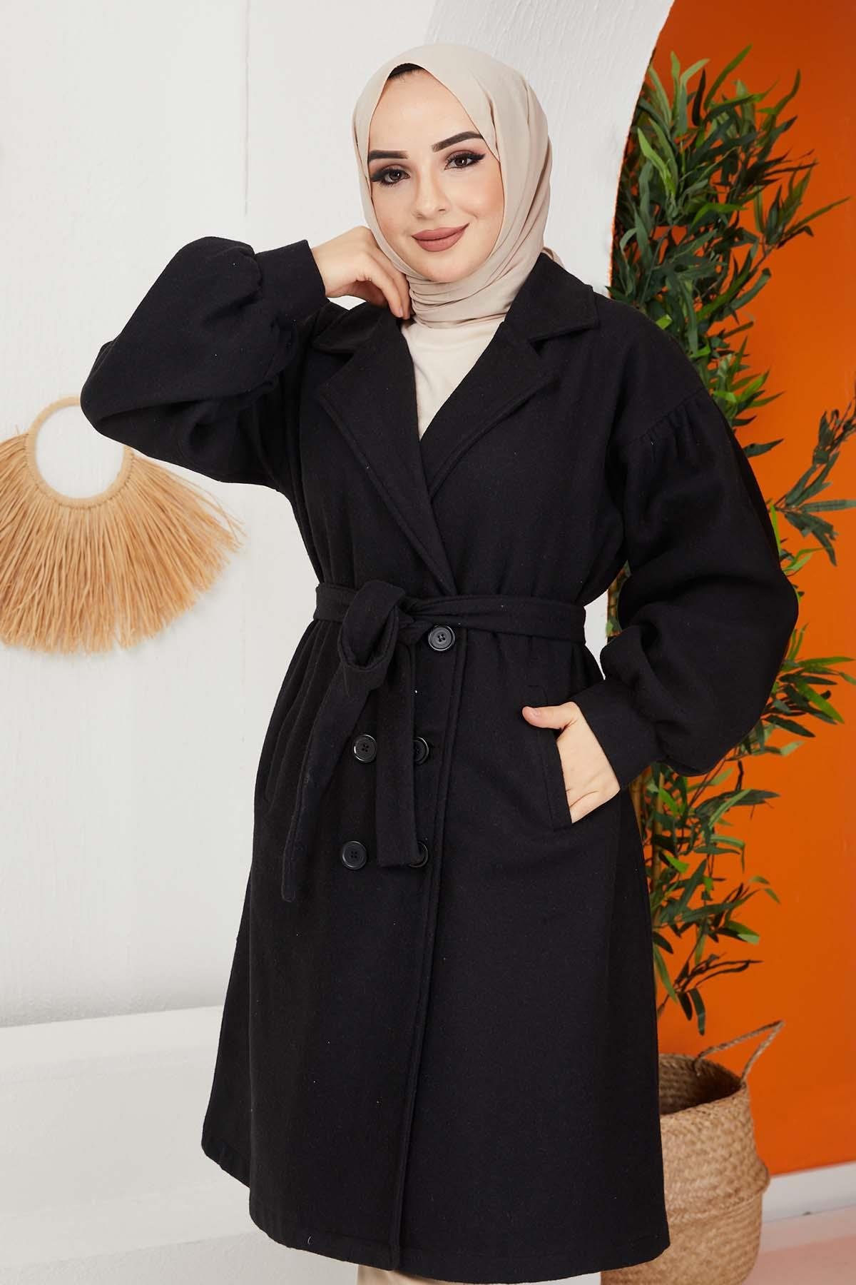 Tesettür Balon Kol Kaban SiyahHM4016