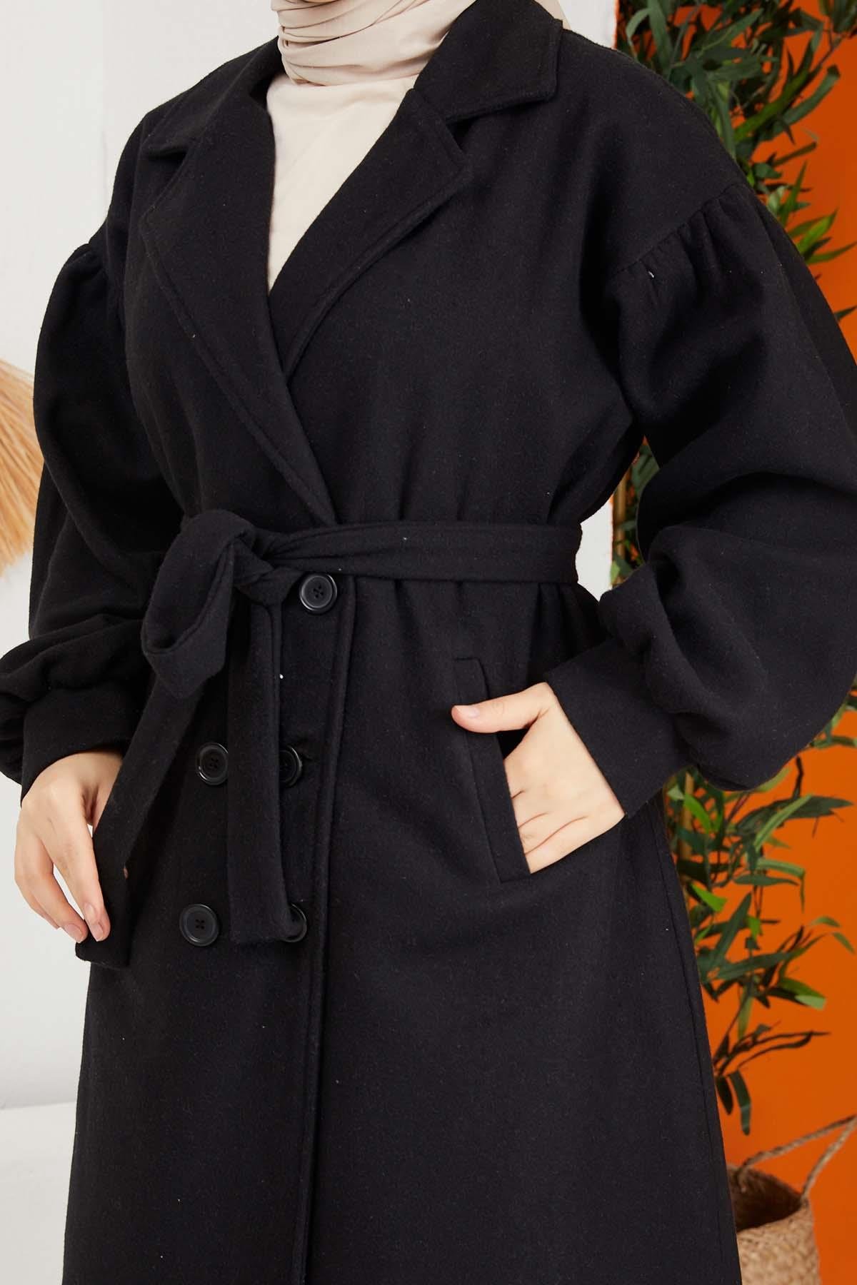 Tesettür Balon Kol Kaban SiyahHM4016