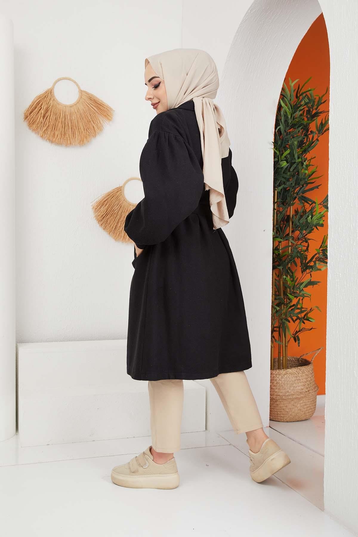 Tesettür Balon Kol Kaban SiyahHM4016