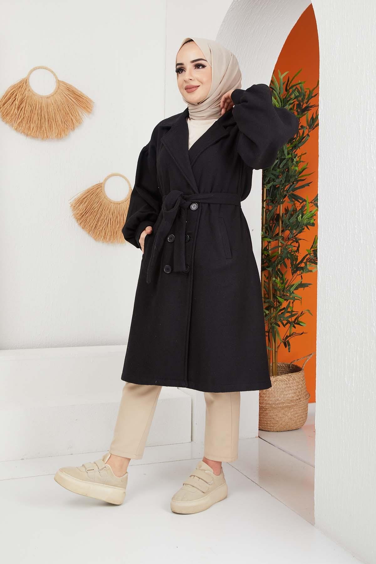 Tesettür Balon Kol Kaban SiyahHM4016
