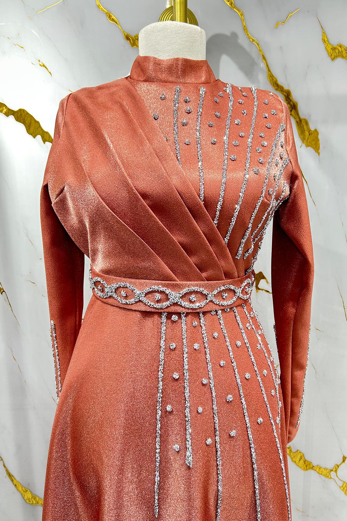 Tesettür Belfin Krep Saten Abiye SomonLP6116