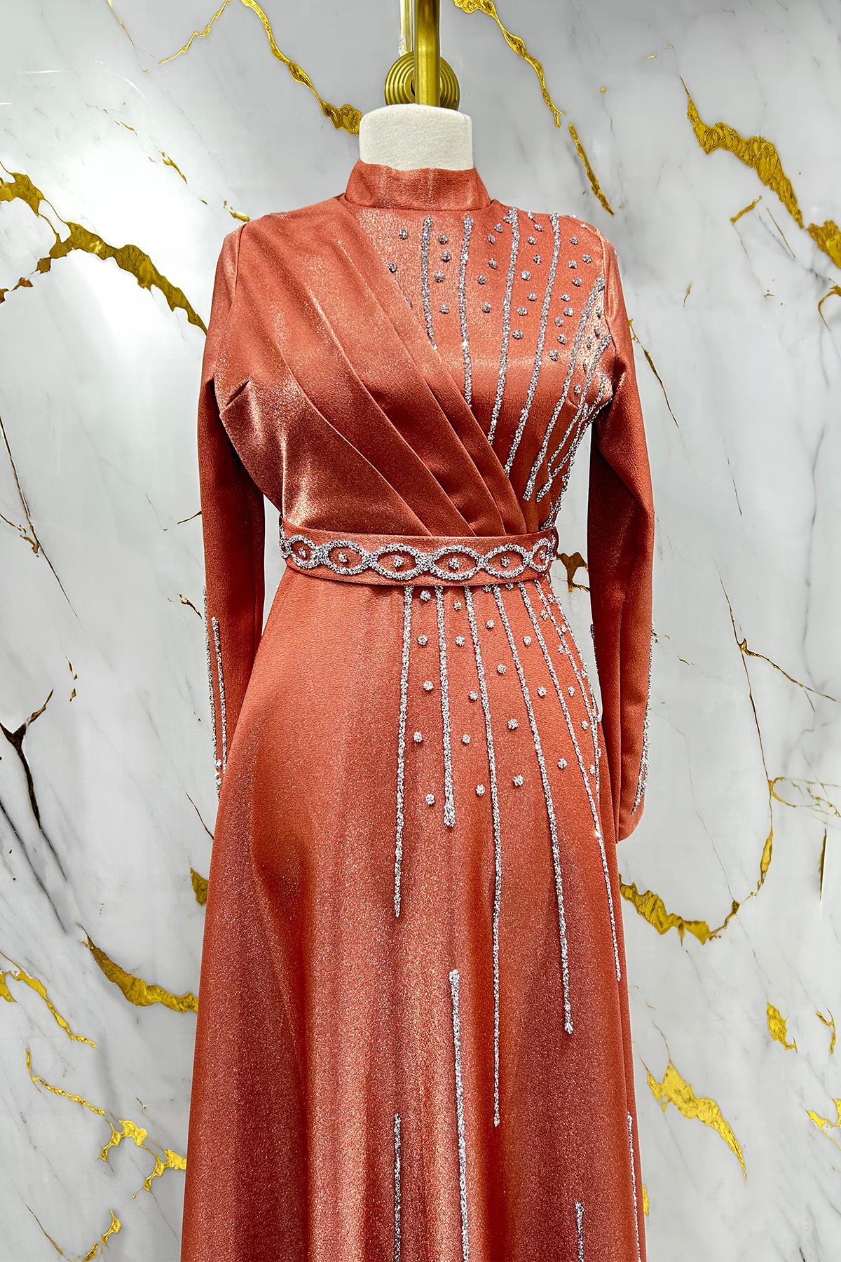 Tesettür Belfin Krep Saten Abiye SomonLP6116