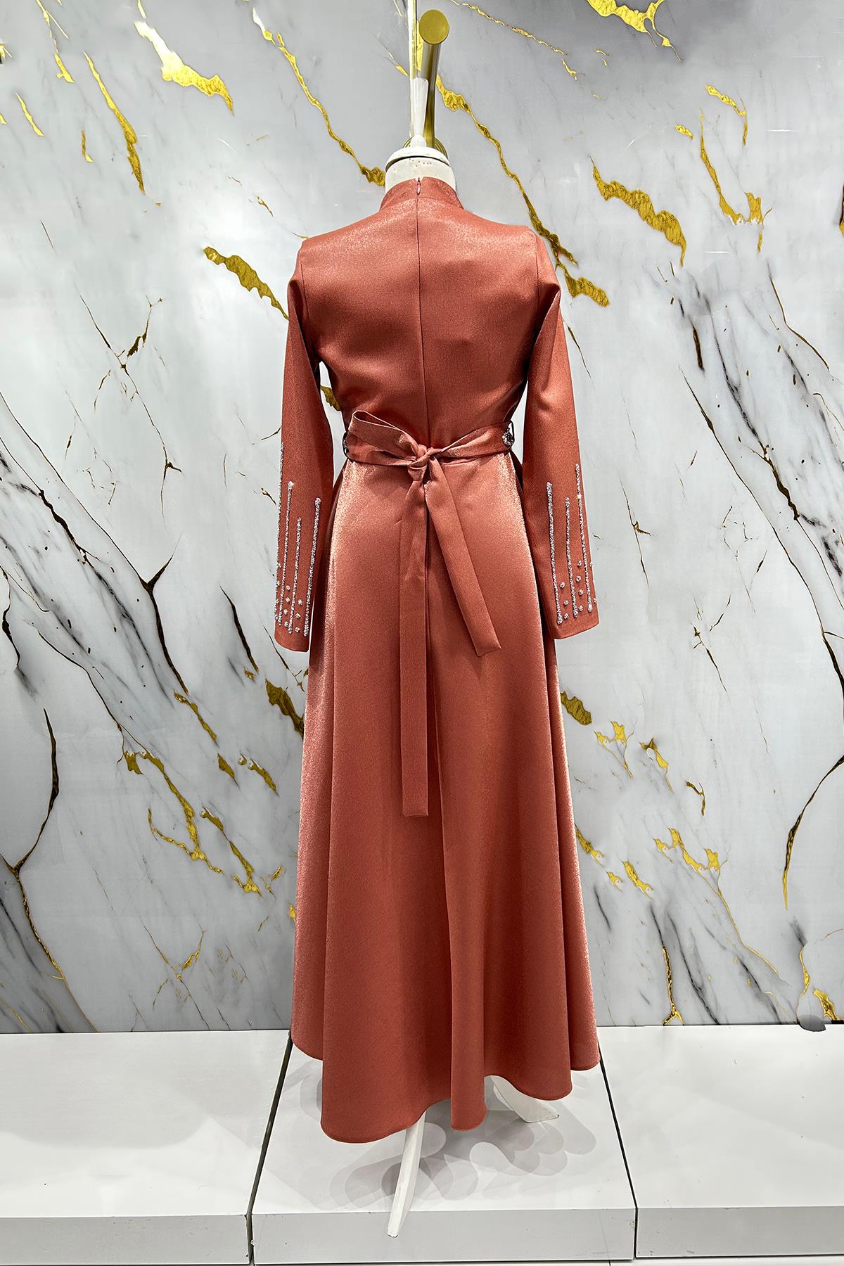 Tesettür Belfin Krep Saten Abiye SomonLP6116