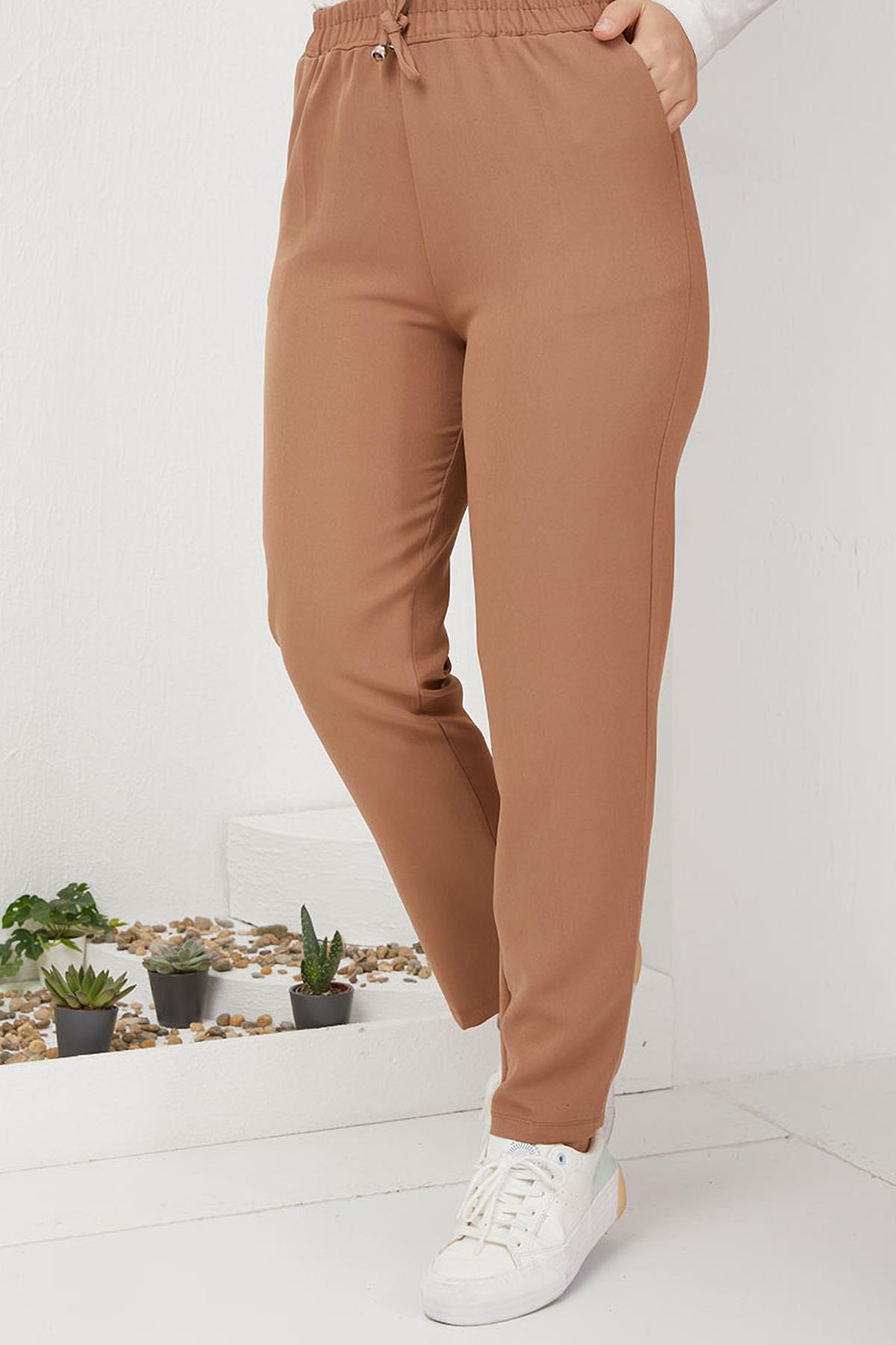 Tesettür Beli Lastikli Pantolon CamelHM2794