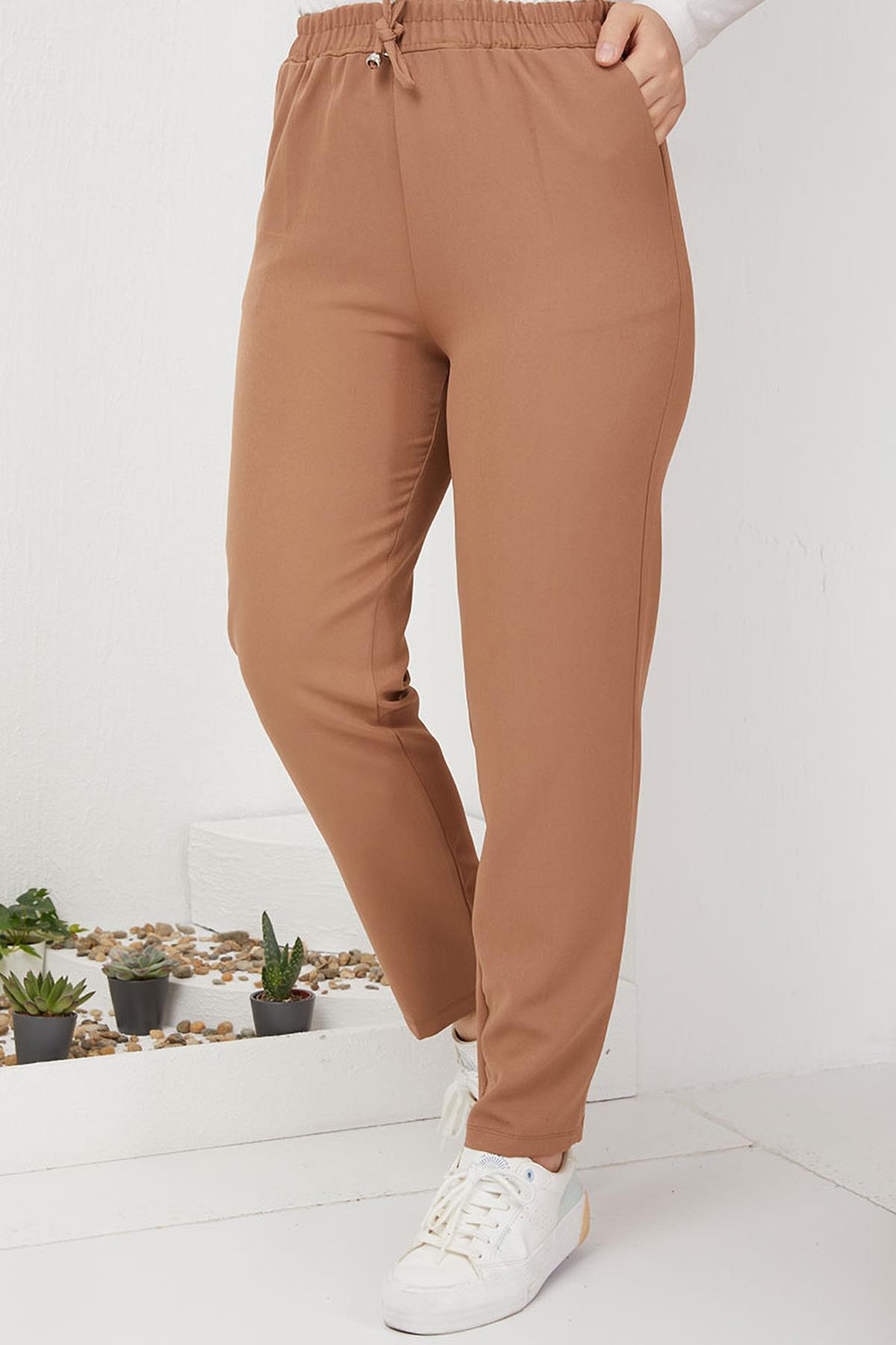 Tesettür Beli Lastikli Pantolon CamelHM2794