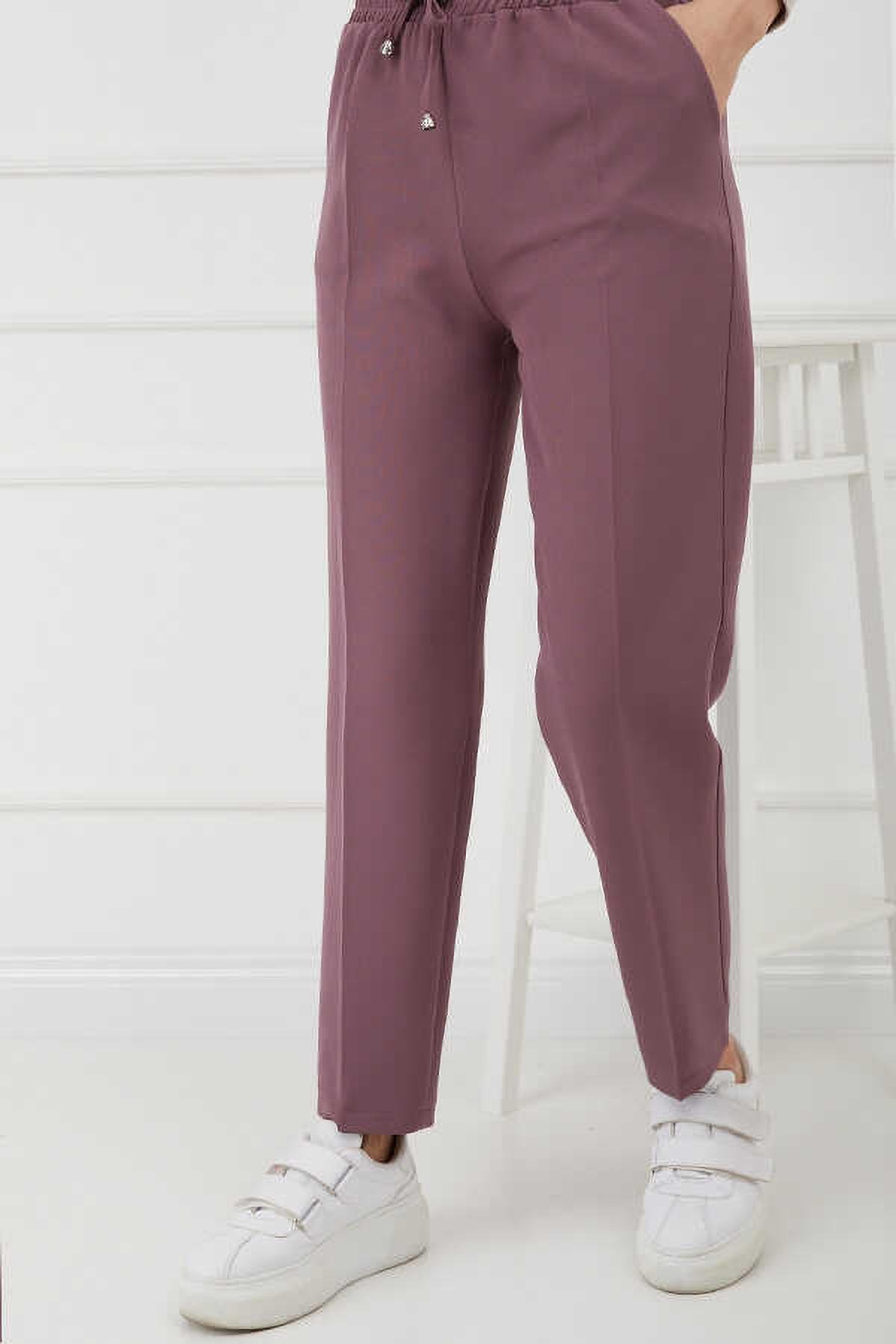 Tesettür Beli Lastikli Pantolon Gül KurusuHM2794