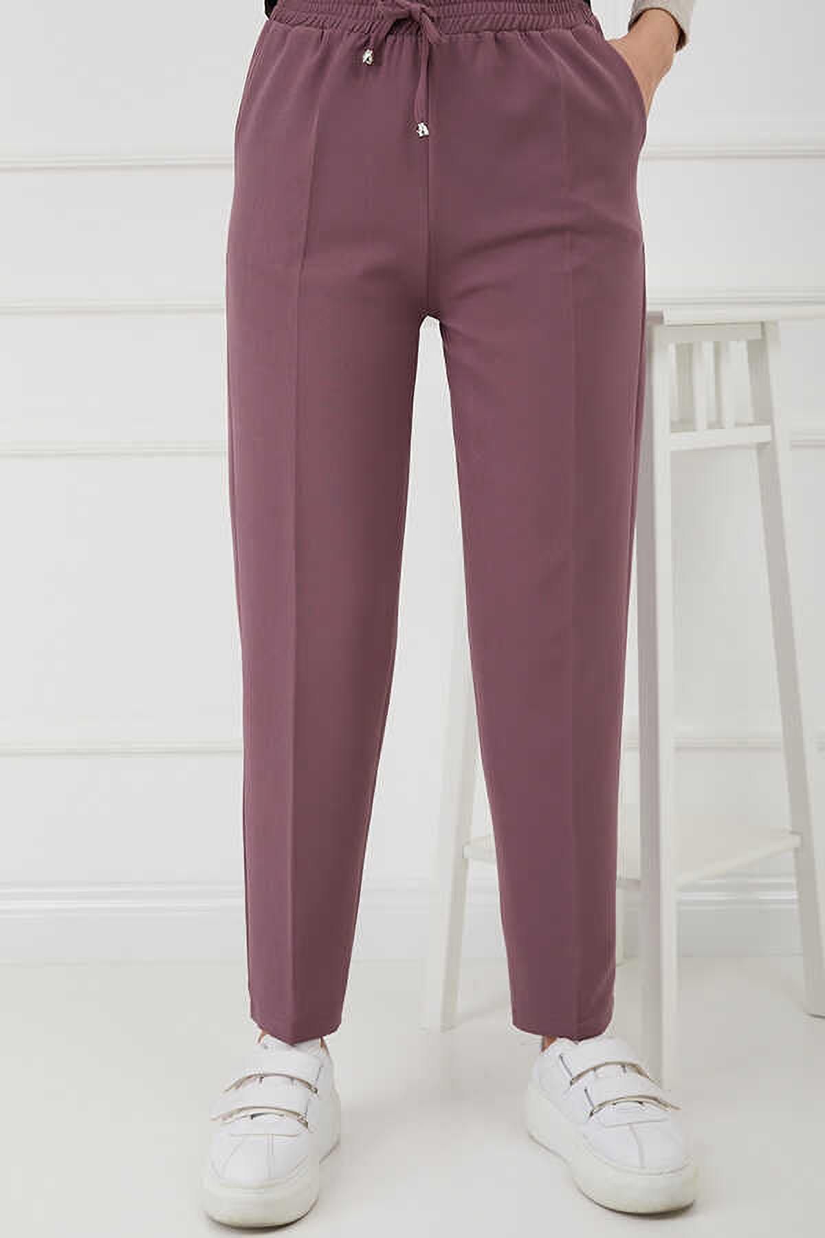 Tesettür Beli Lastikli Pantolon Gül KurusuHM2794