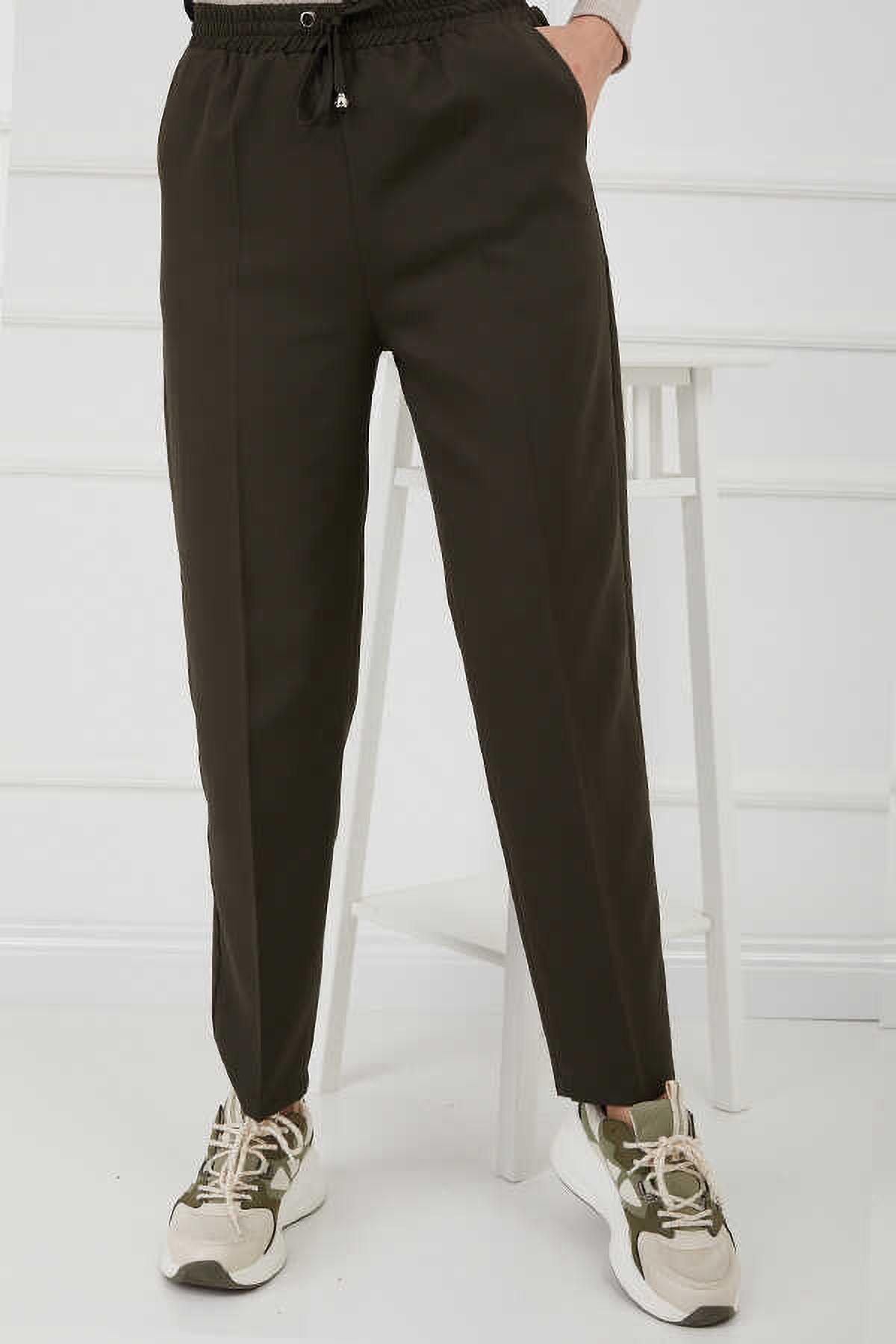 Tesettür Beli Lastikli Pantolon HakiHM2794