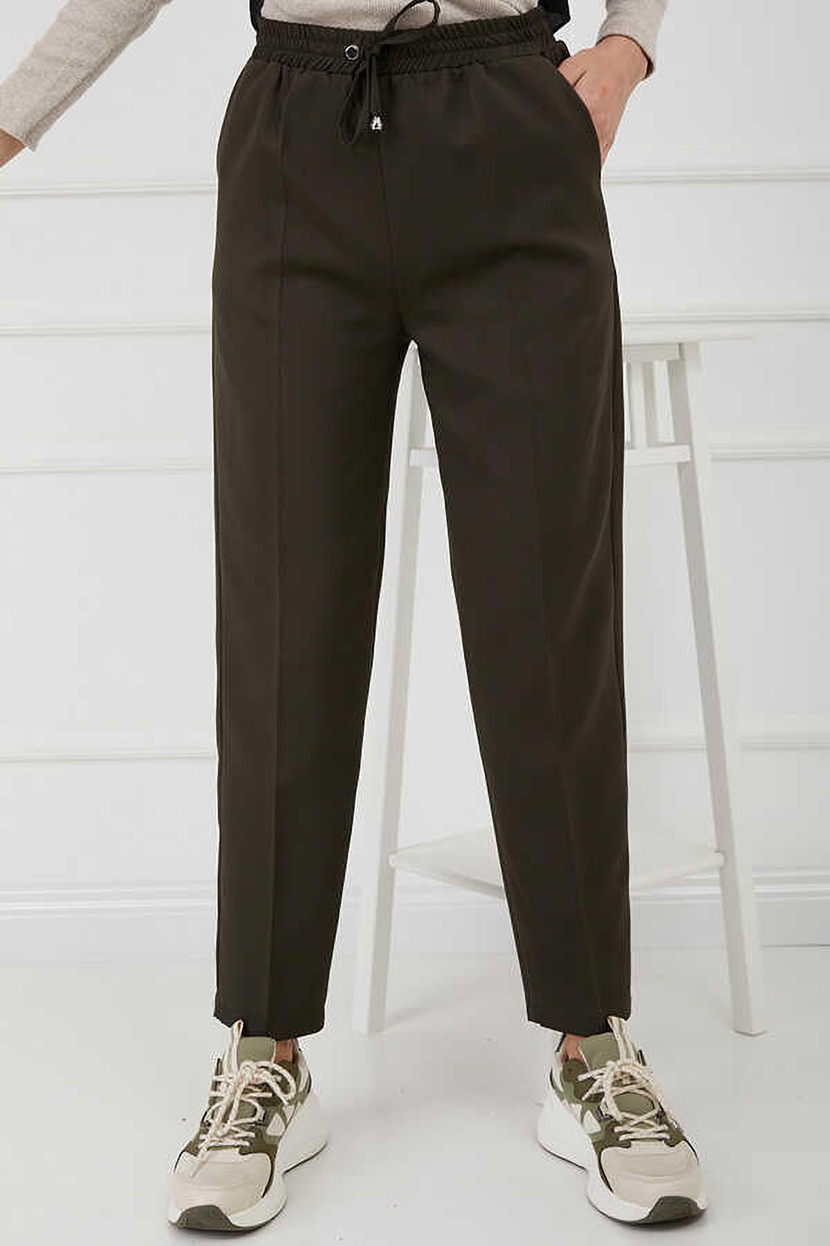 Tesettür Beli Lastikli Pantolon HakiHM2794