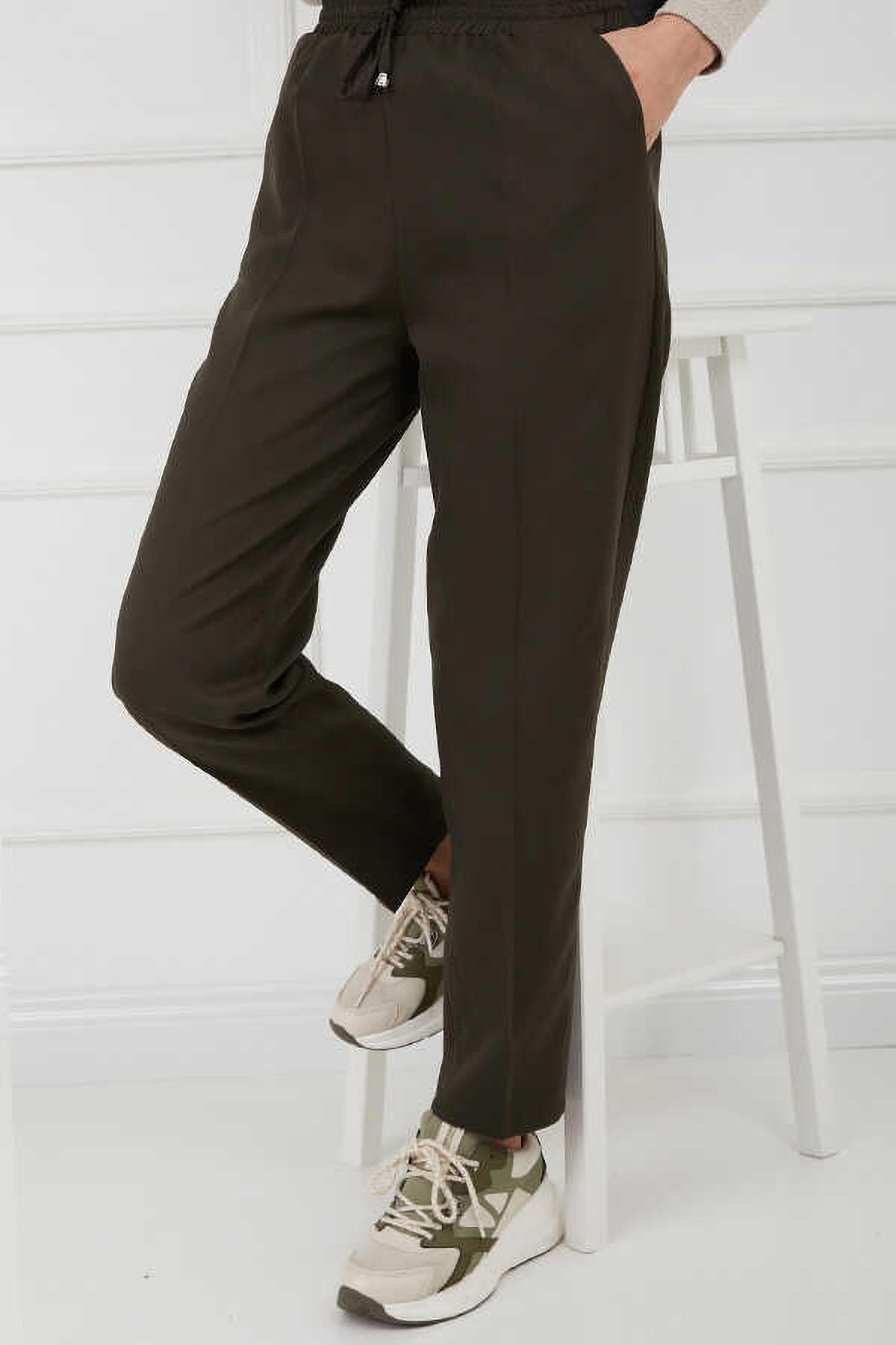 Tesettür Beli Lastikli Pantolon HakiHM2794