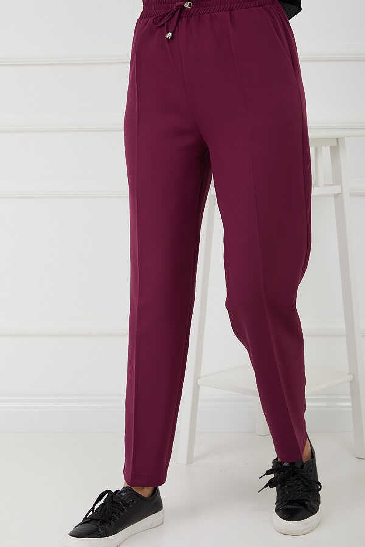 Tesettür Beli Lastikli Pantolon MürdümHM2794