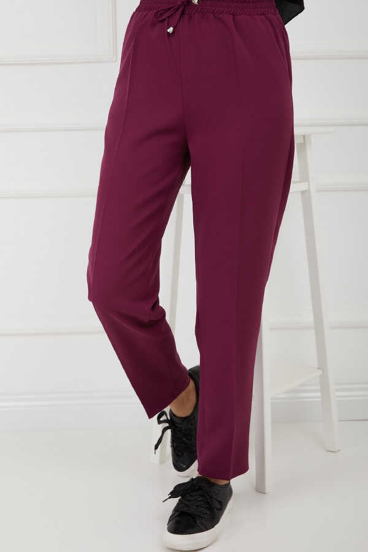 Tesettür Beli Lastikli Pantolon MürdümHM2794