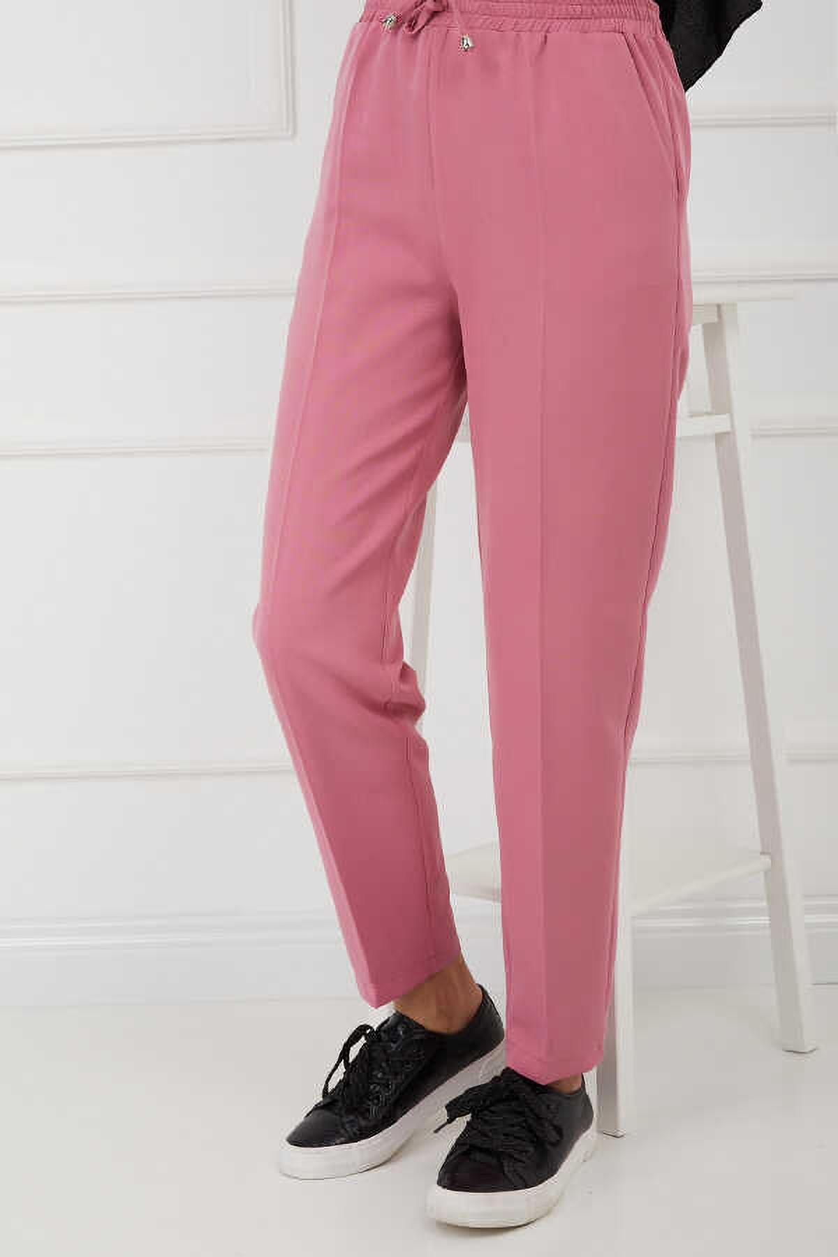 Tesettür Beli Lastikli Pantolon PembeHM2794