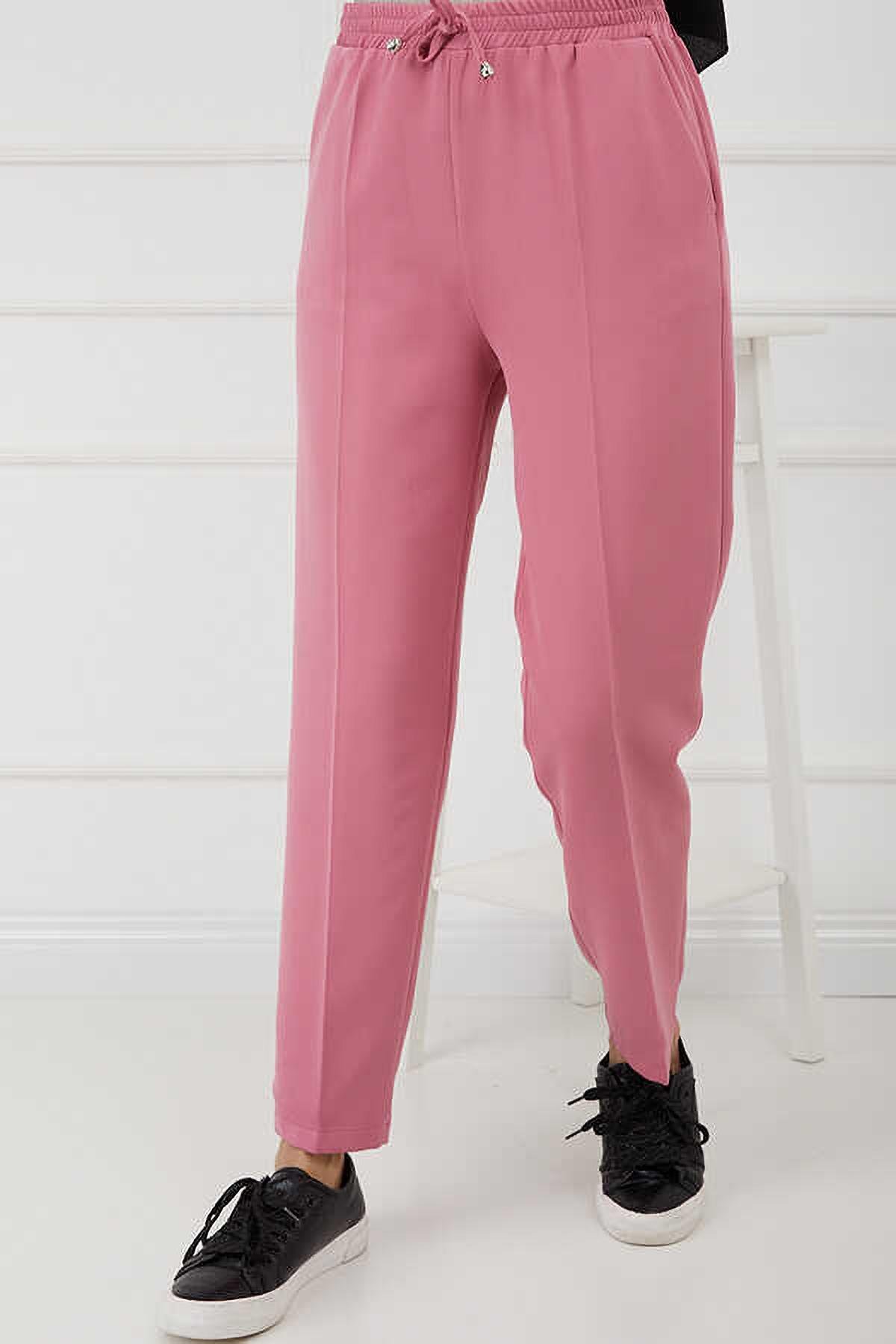Tesettür Beli Lastikli Pantolon PembeHM2794