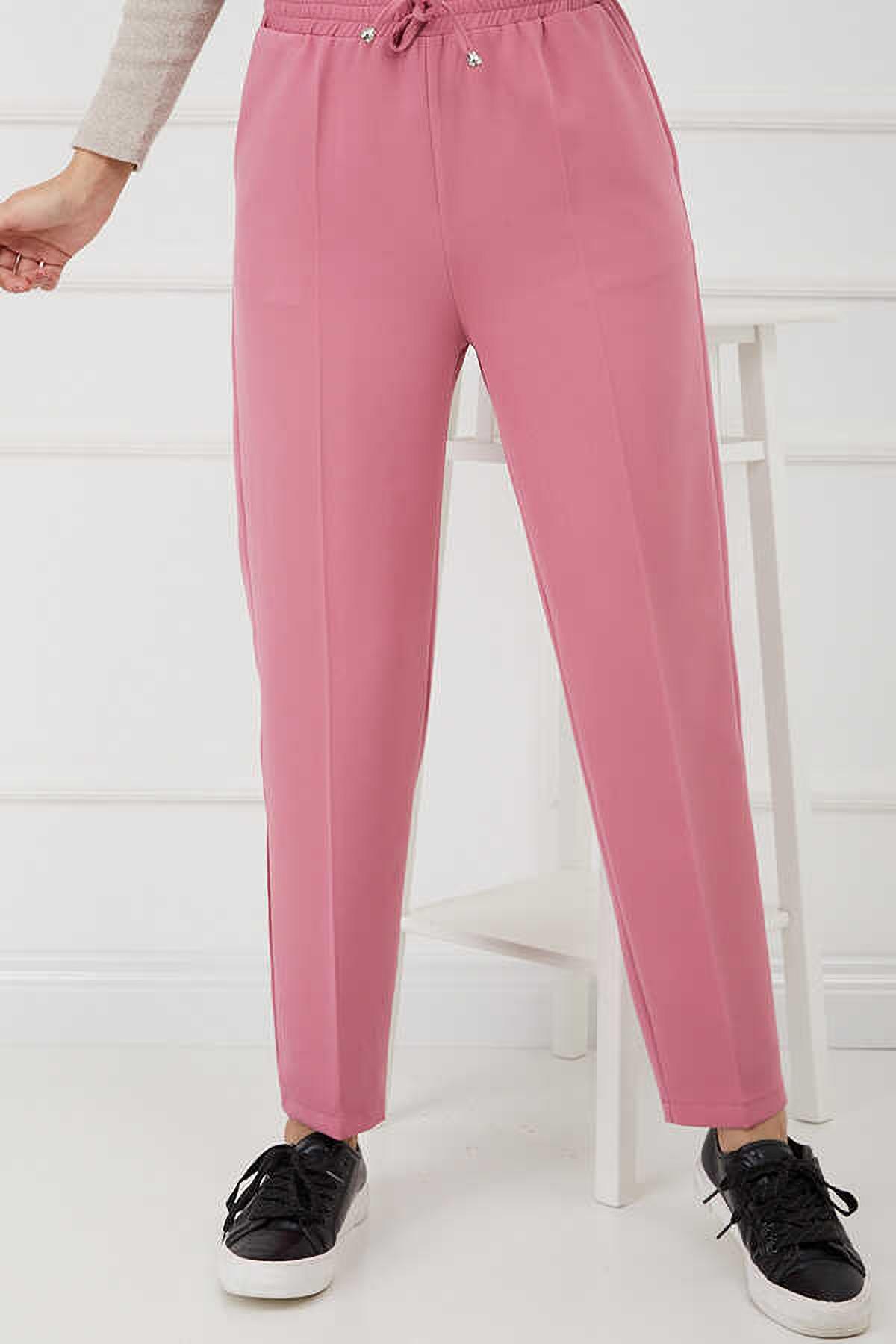 Tesettür Beli Lastikli Pantolon PembeHM2794