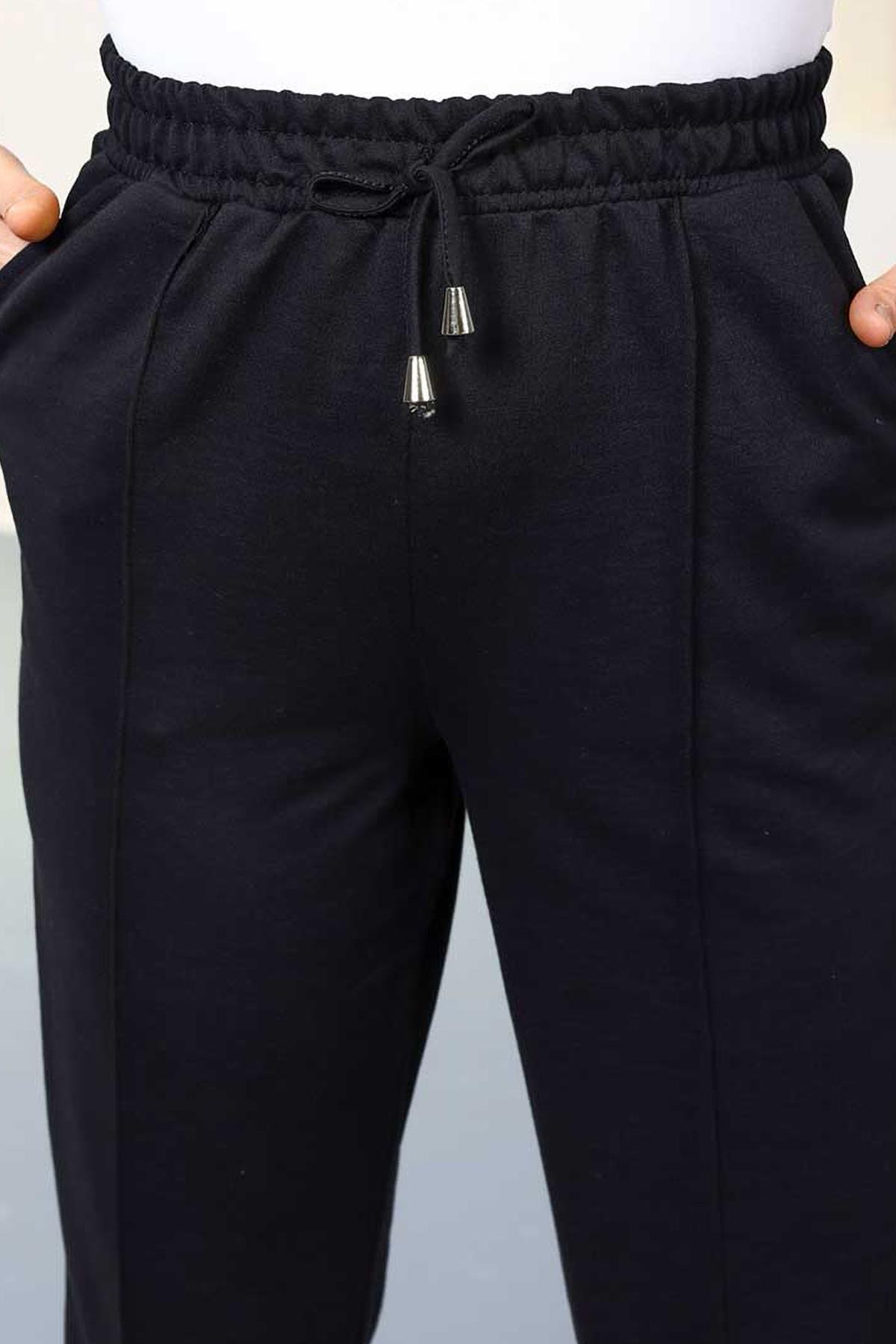 Tesettür Beli Lastikli Stoperli Pantolon SiyahHM2252