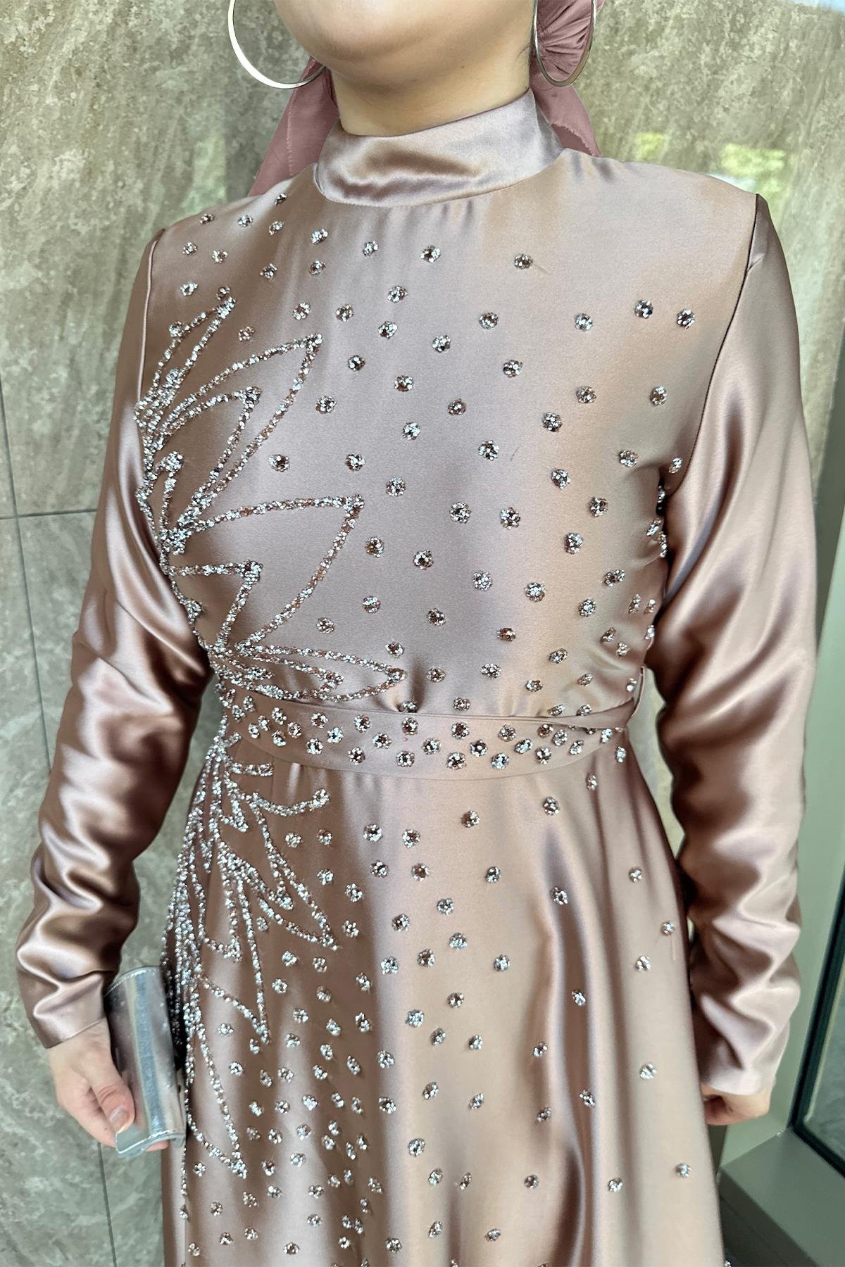 Tesettür Birce Saten Abiye GülLP6081