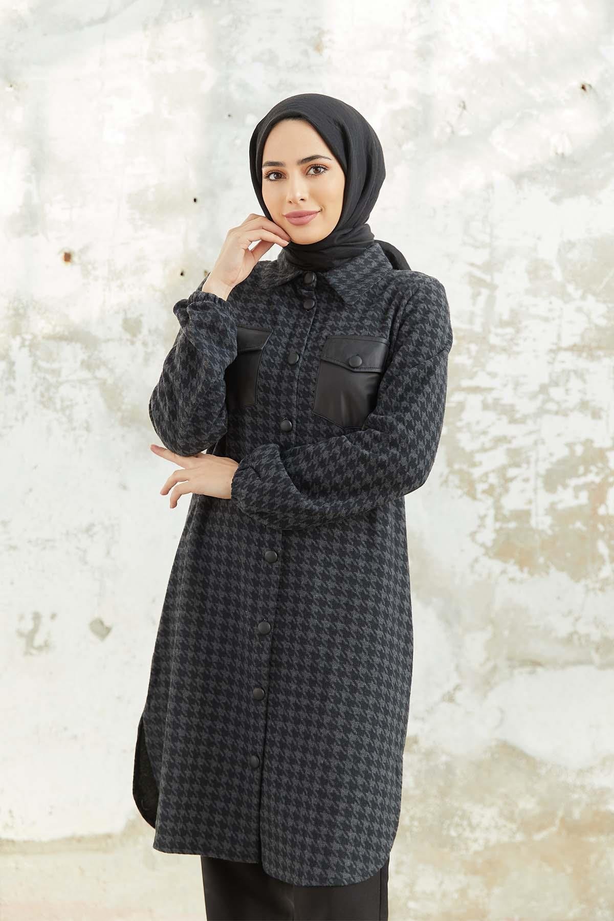 Tesettür Boydan Düğmeli Tunik AntrasitTK0004