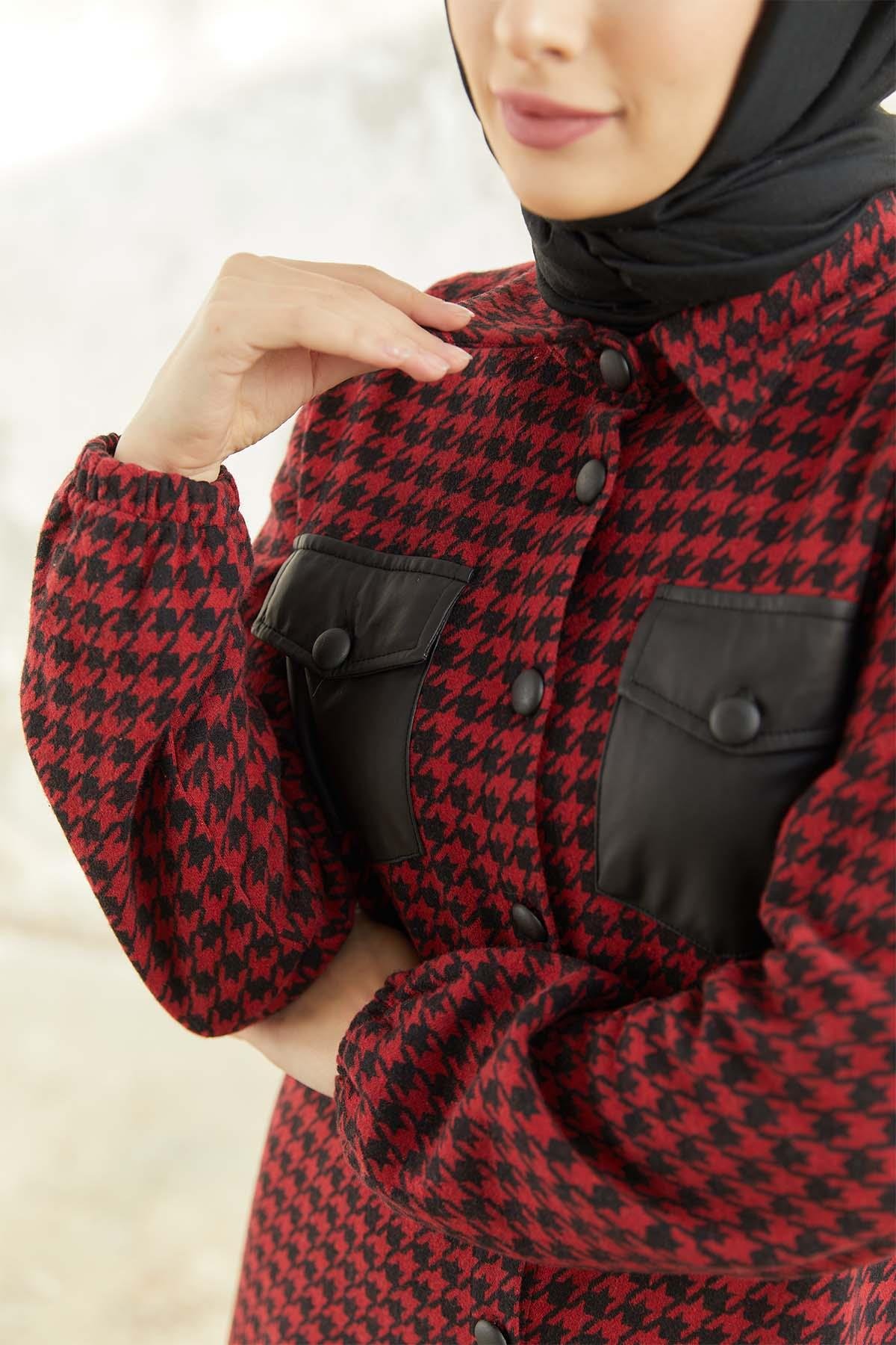 Tesettür Boydan Düğmeli Tunik BordoTK0004