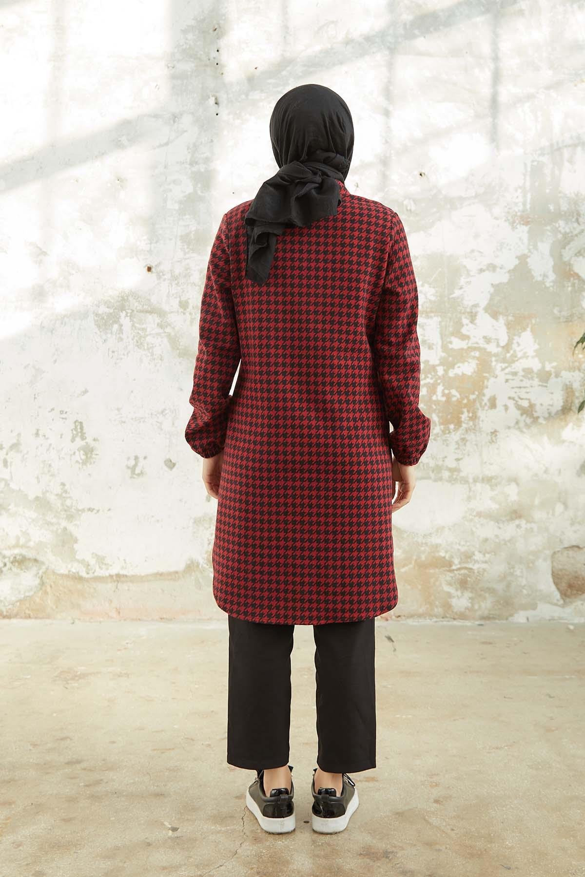 Tesettür Boydan Düğmeli Tunik BordoTK0004