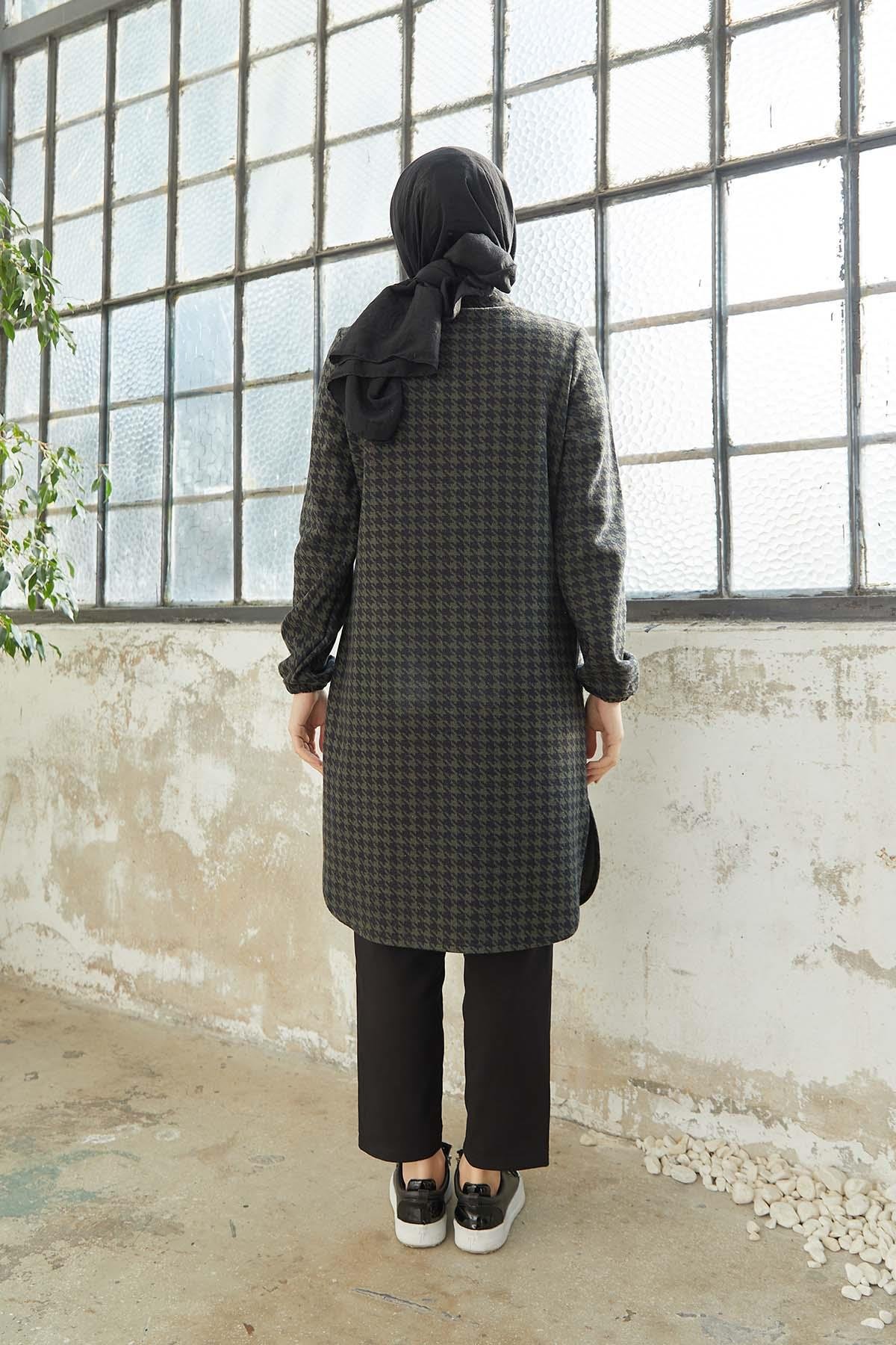 Tesettür Boydan Düğmeli Tunik HakiTK0004