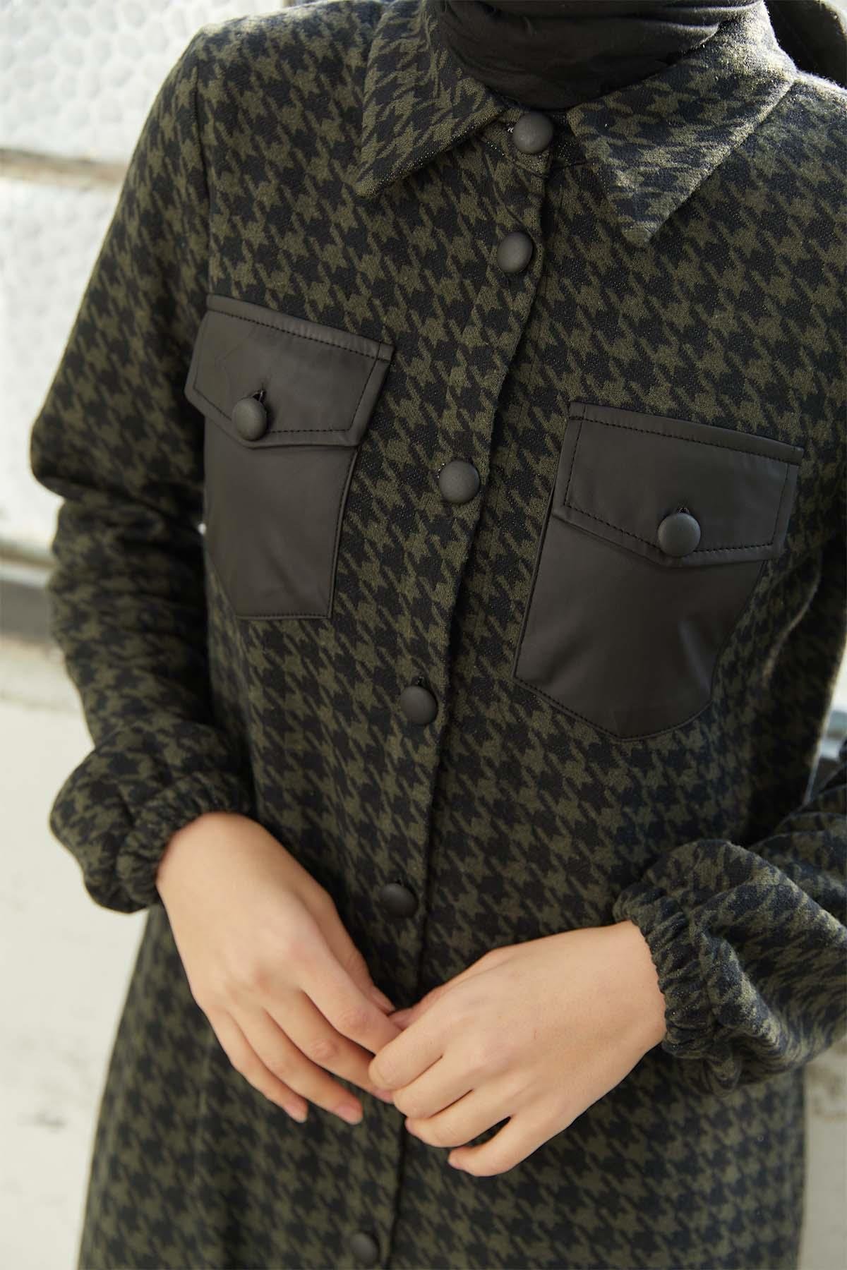 Tesettür Boydan Düğmeli Tunik HakiTK0004