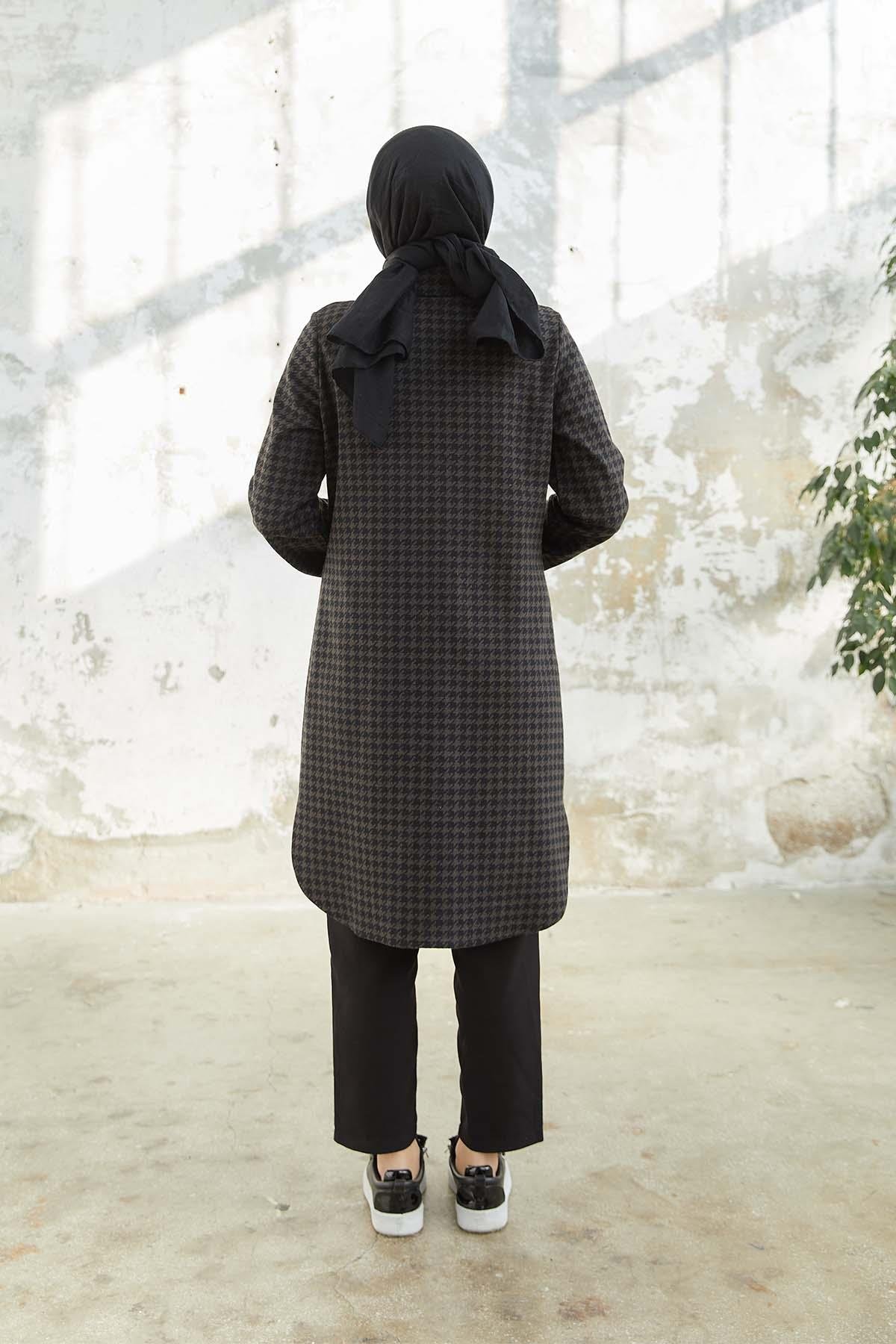 Tesettür Boydan Düğmeli Tunik kahverengiTK0004