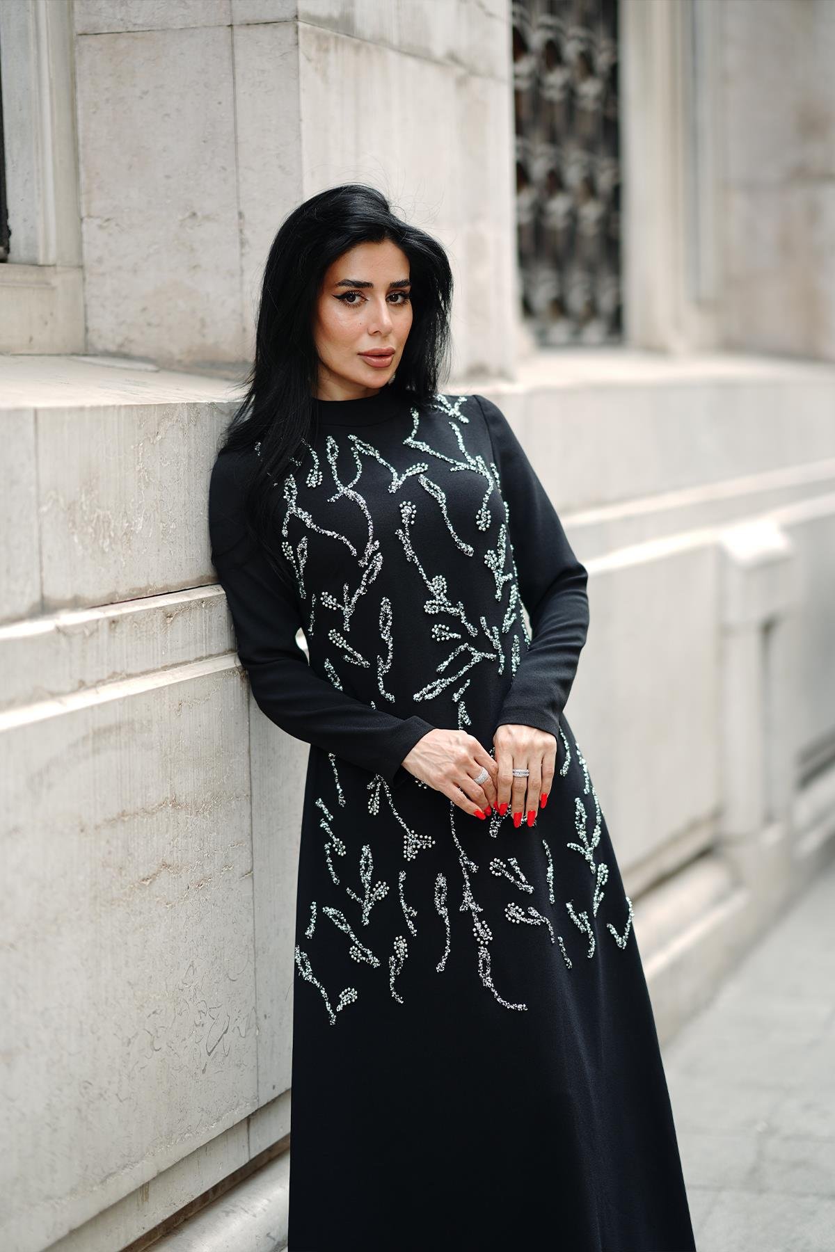 Tesettür Büyük Beden Alize Adriana Krep Abiye SiyahLP6305