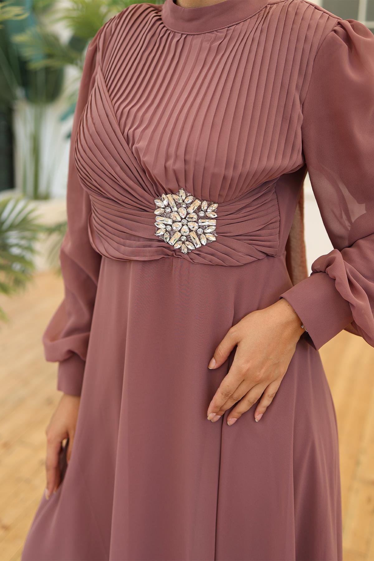 Tesettür Büyük Beden Gizem Şifon Abiye GülLP6085