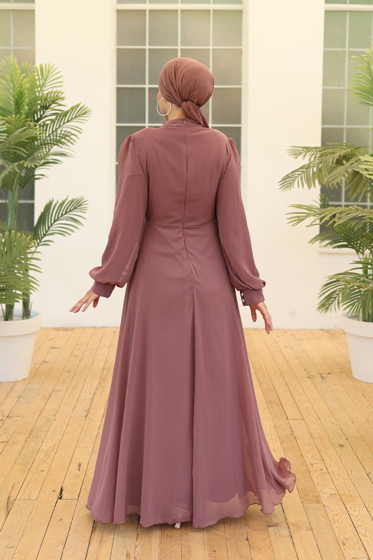 Tesettür Büyük Beden Gizem Şifon Abiye GülLP6085