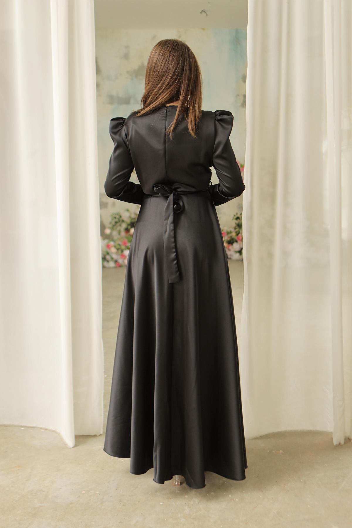 Tesettür Ceylam Saten Abiye SiyahLP6044