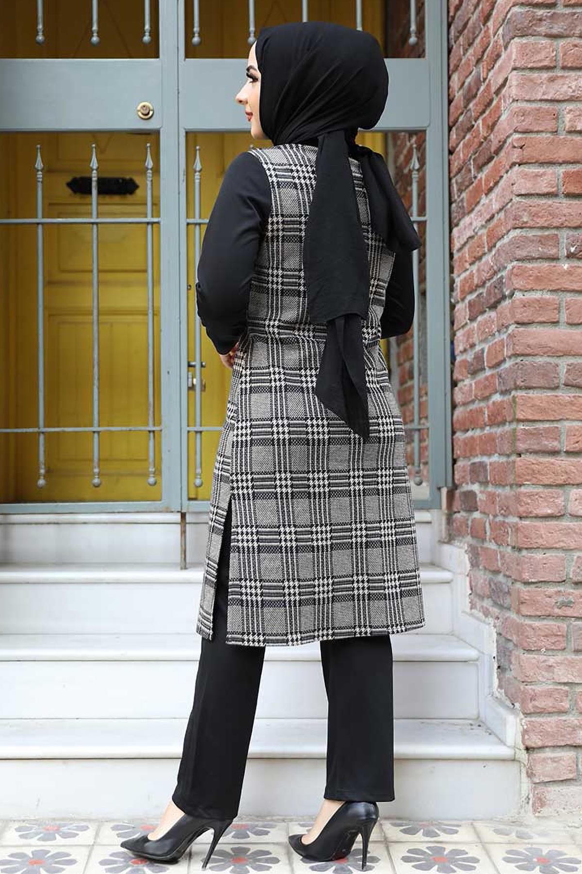 Tesettür Digonel Ekose Tunik Pantolon Kombin VizonHM4004