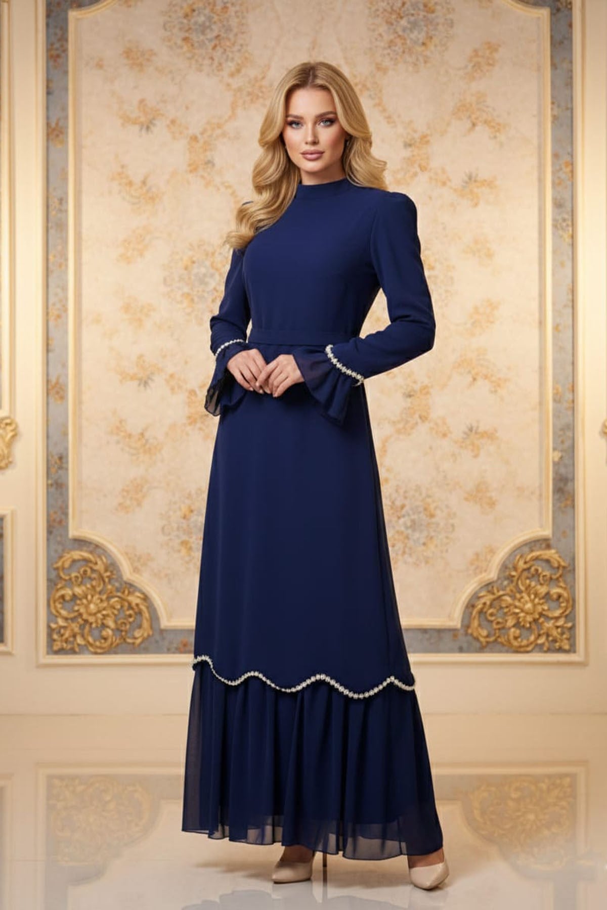 Tesettür Ecemsultan Adriana & Şifon Abiye LacivertLP6351