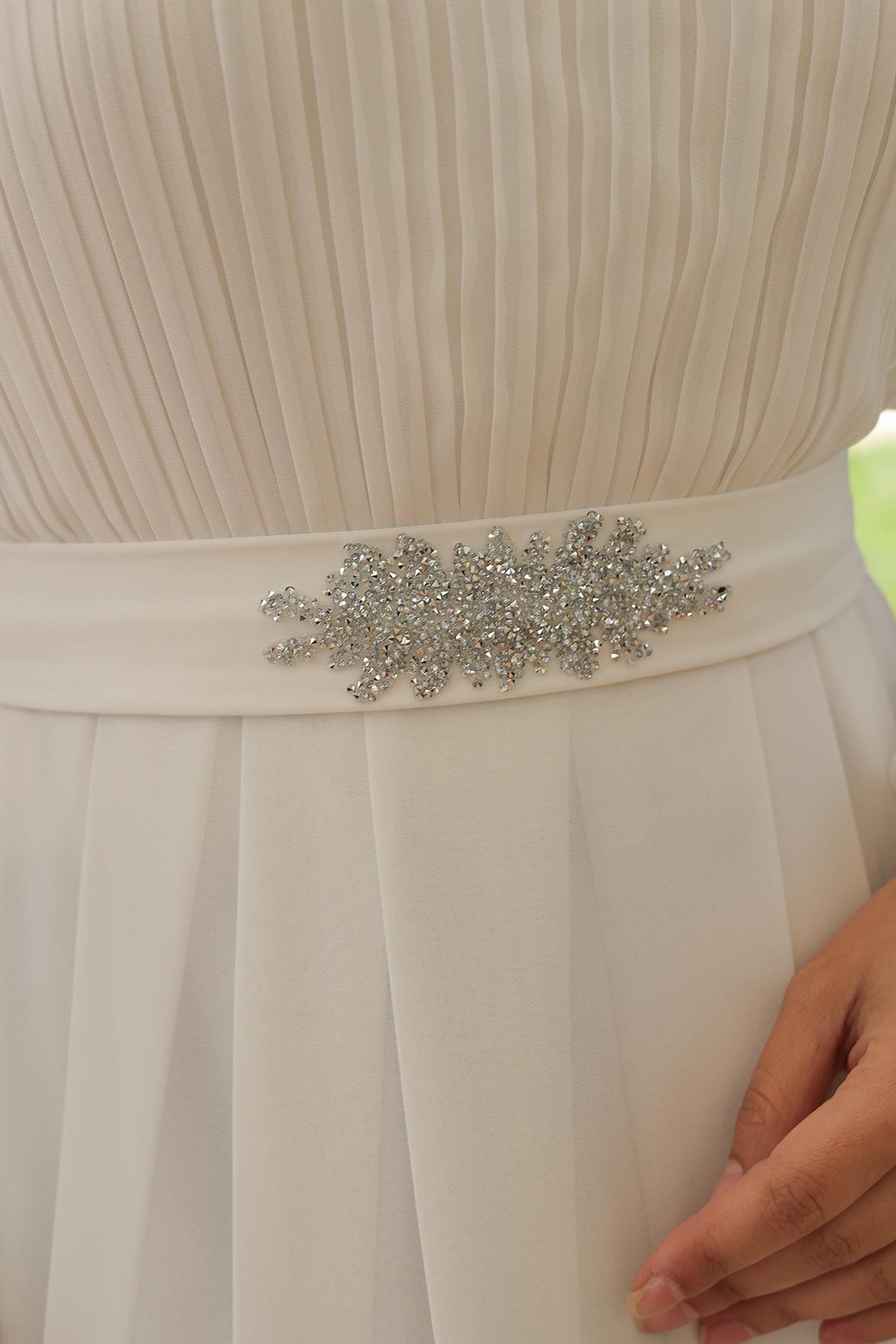 Tesettür Ecrin Şifon Abiye BeyazLP6056