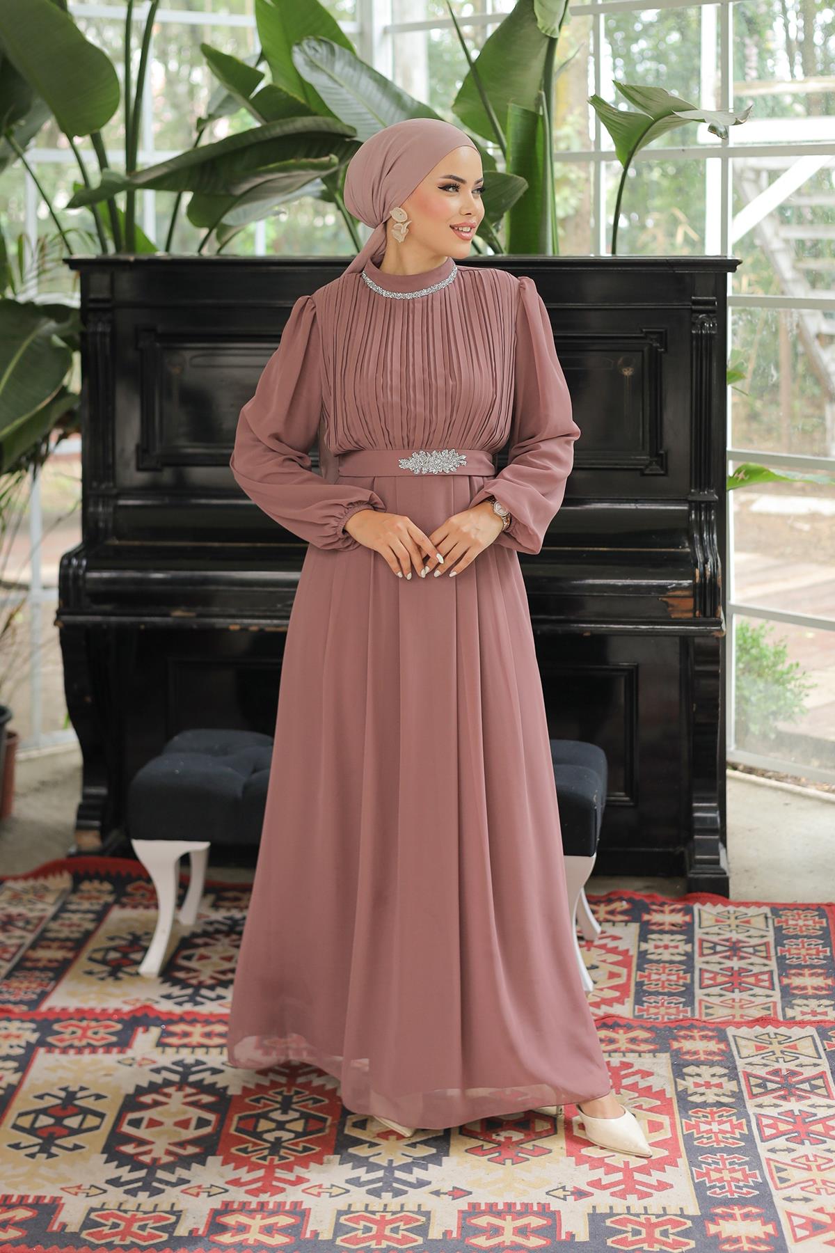 Tesettür Ecrin Şifon Abiye GülLP6056