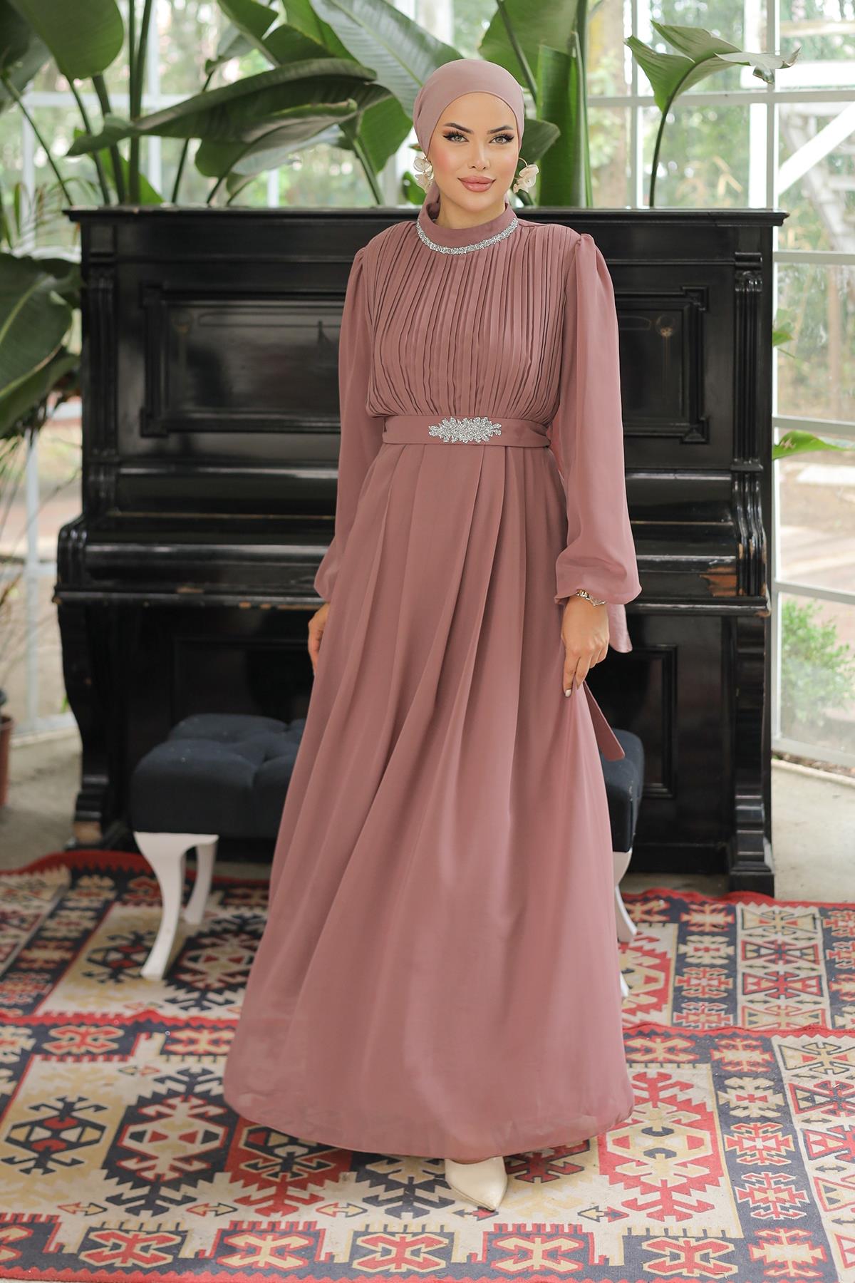 Tesettür Ecrin Şifon Abiye GülLP6056