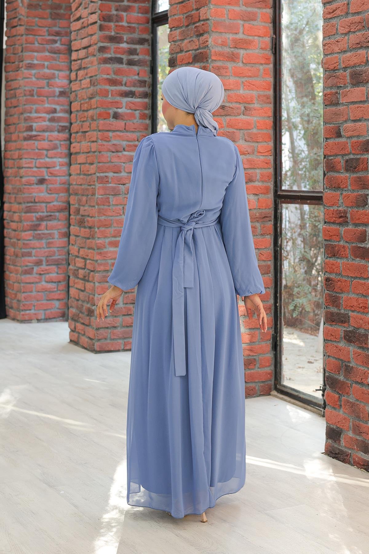 Tesettür Ecrin Şifon Abiye IndigoLP6056