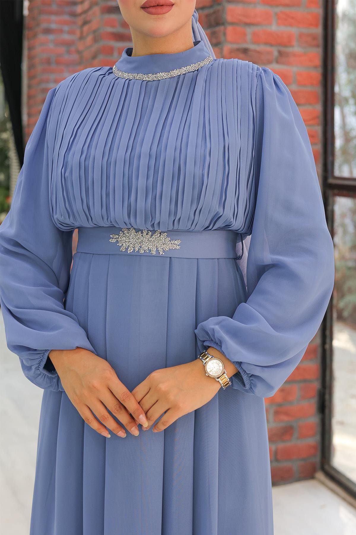 Tesettür Ecrin Şifon Abiye IndigoLP6056