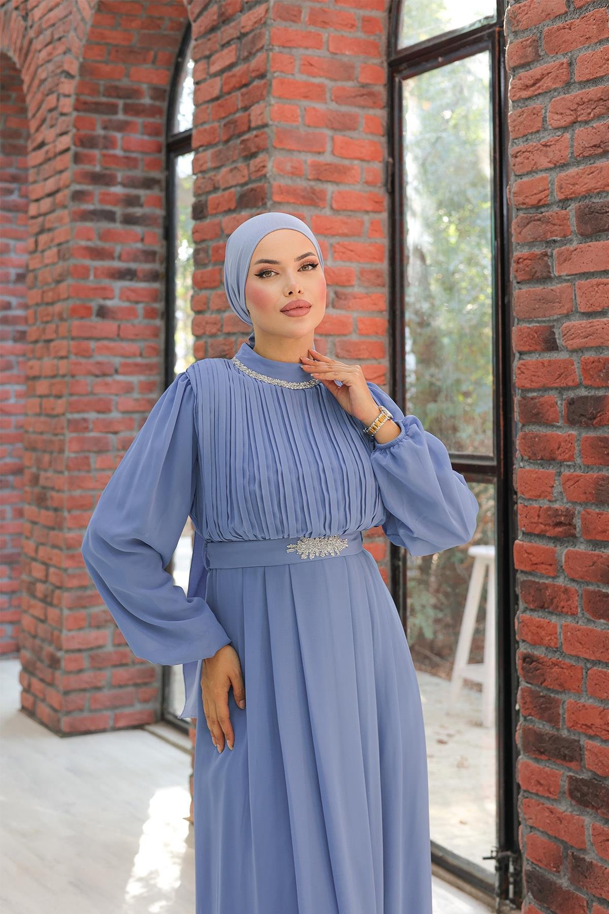 Tesettür Ecrin Şifon Abiye IndigoLP6056