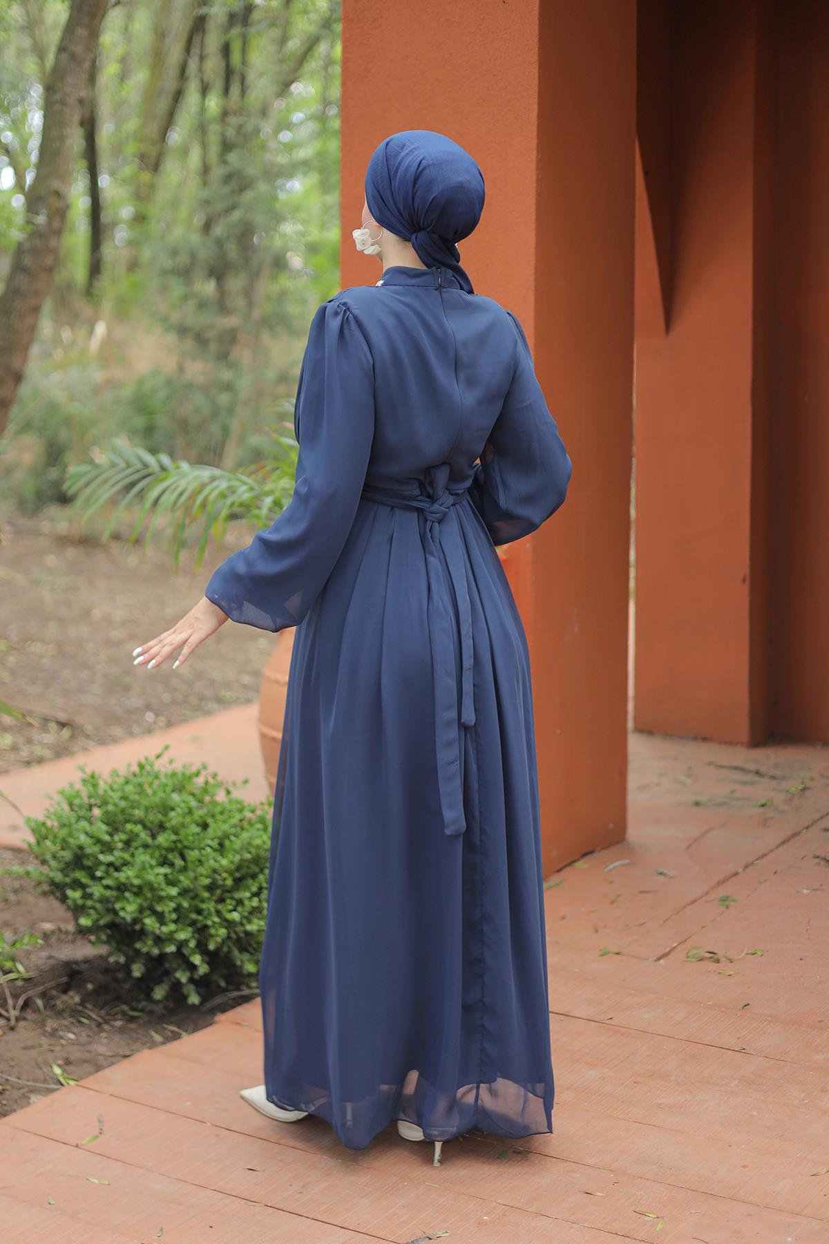 Tesettür Ecrin Şifon Abiye LacivertLP6056