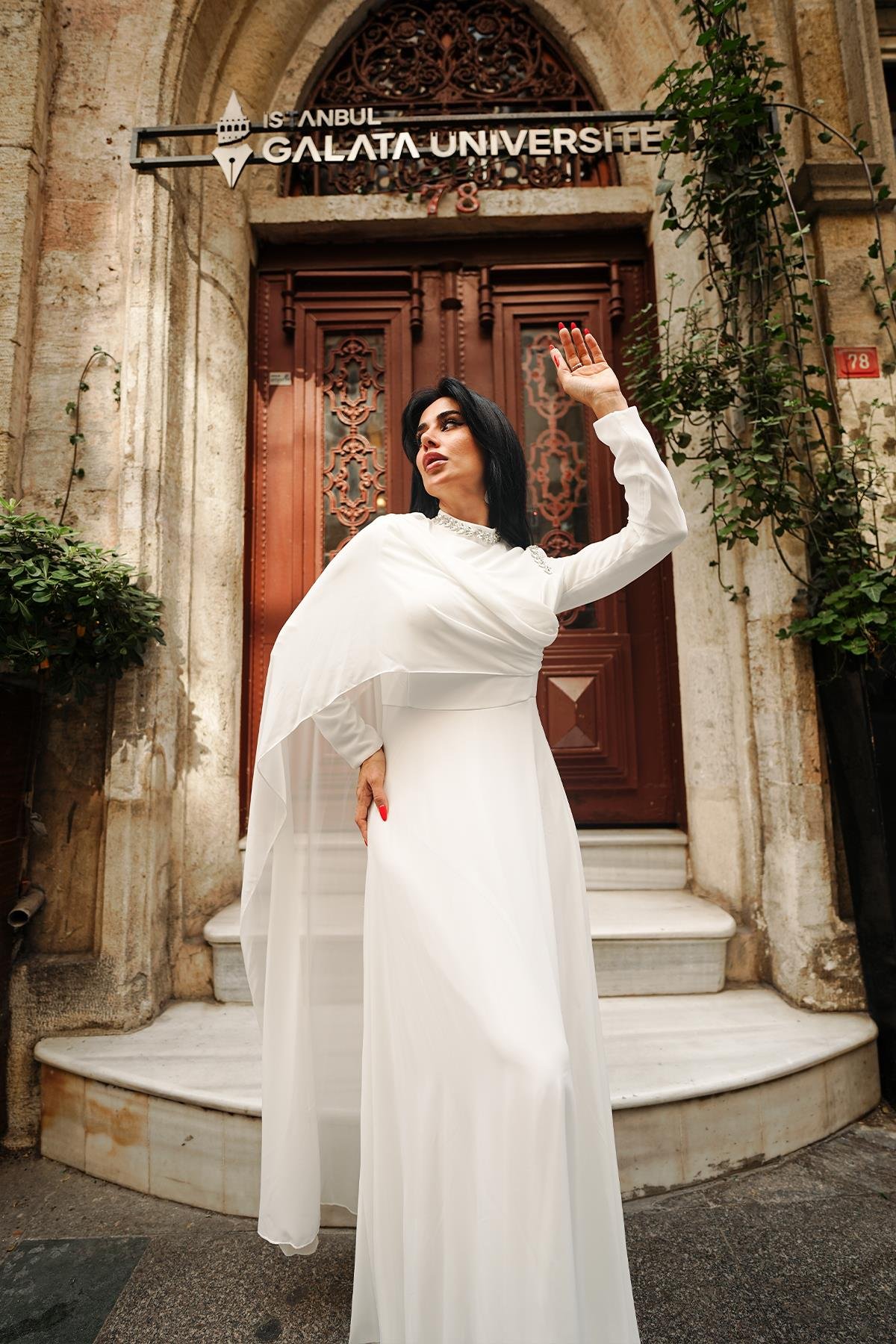 Tesettür Efşan Şifon Abiye BeyazLP6294