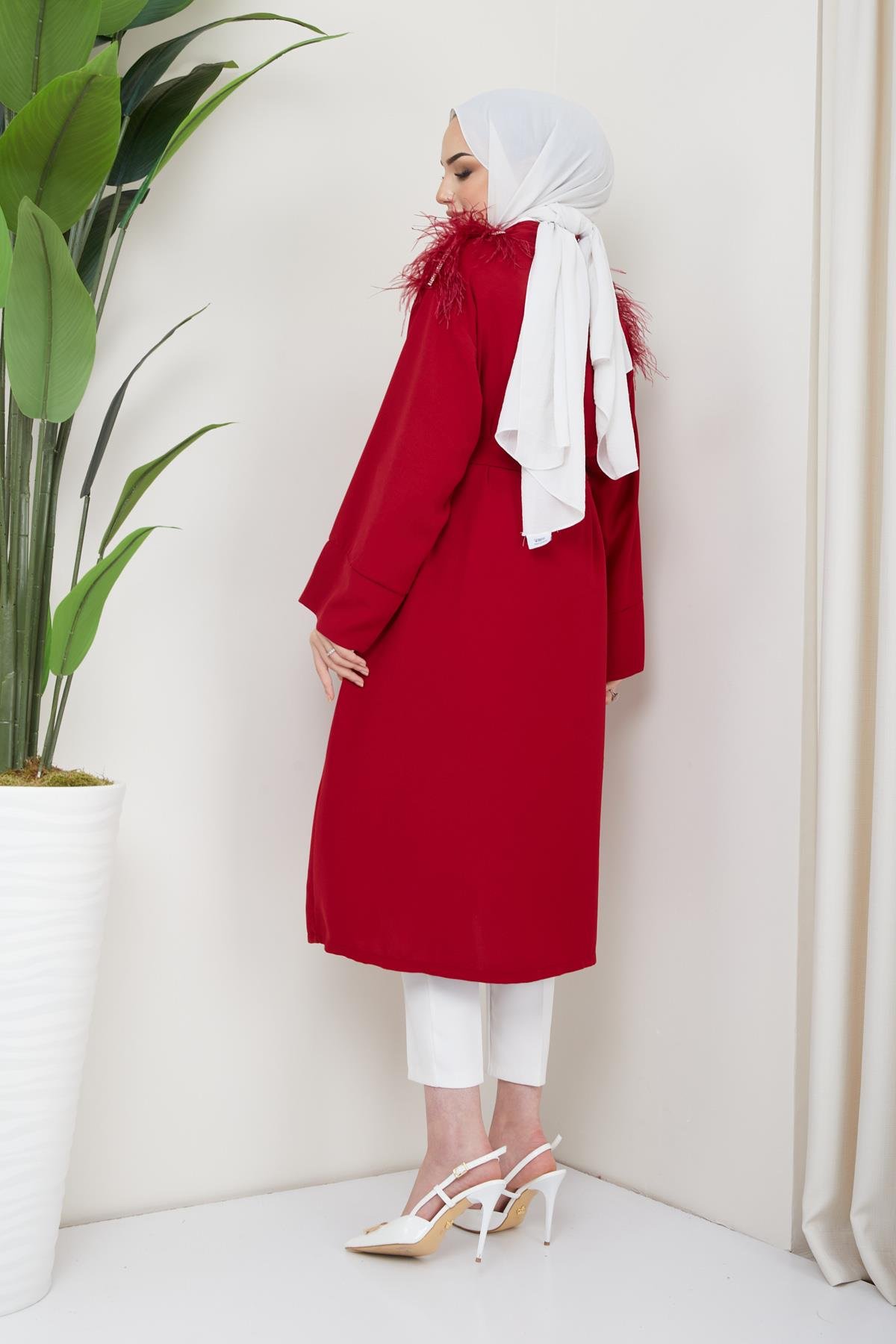 Tesettür Esle Krep Kimono BordoHM4151-1