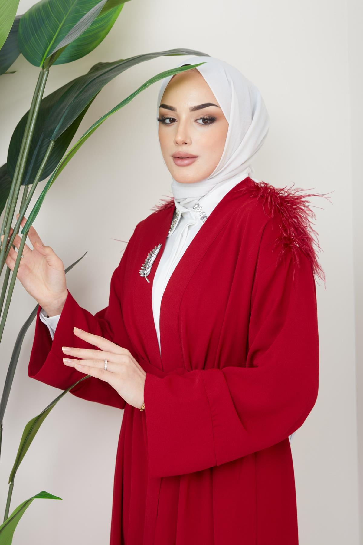 Tesettür Esle Krep Kimono BordoHM4151-1