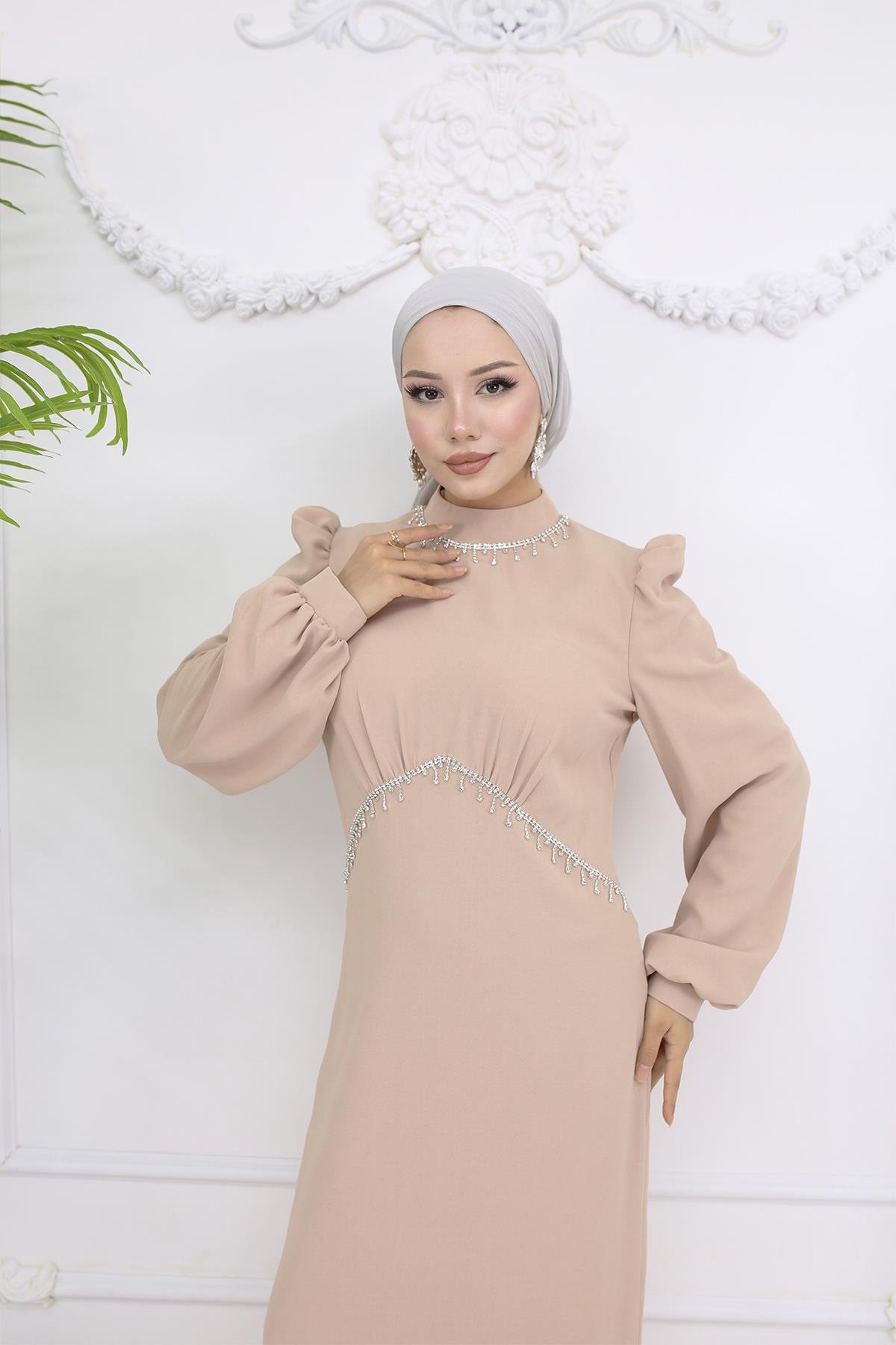 Tesettür Eva Krep Abiye BejLP6162