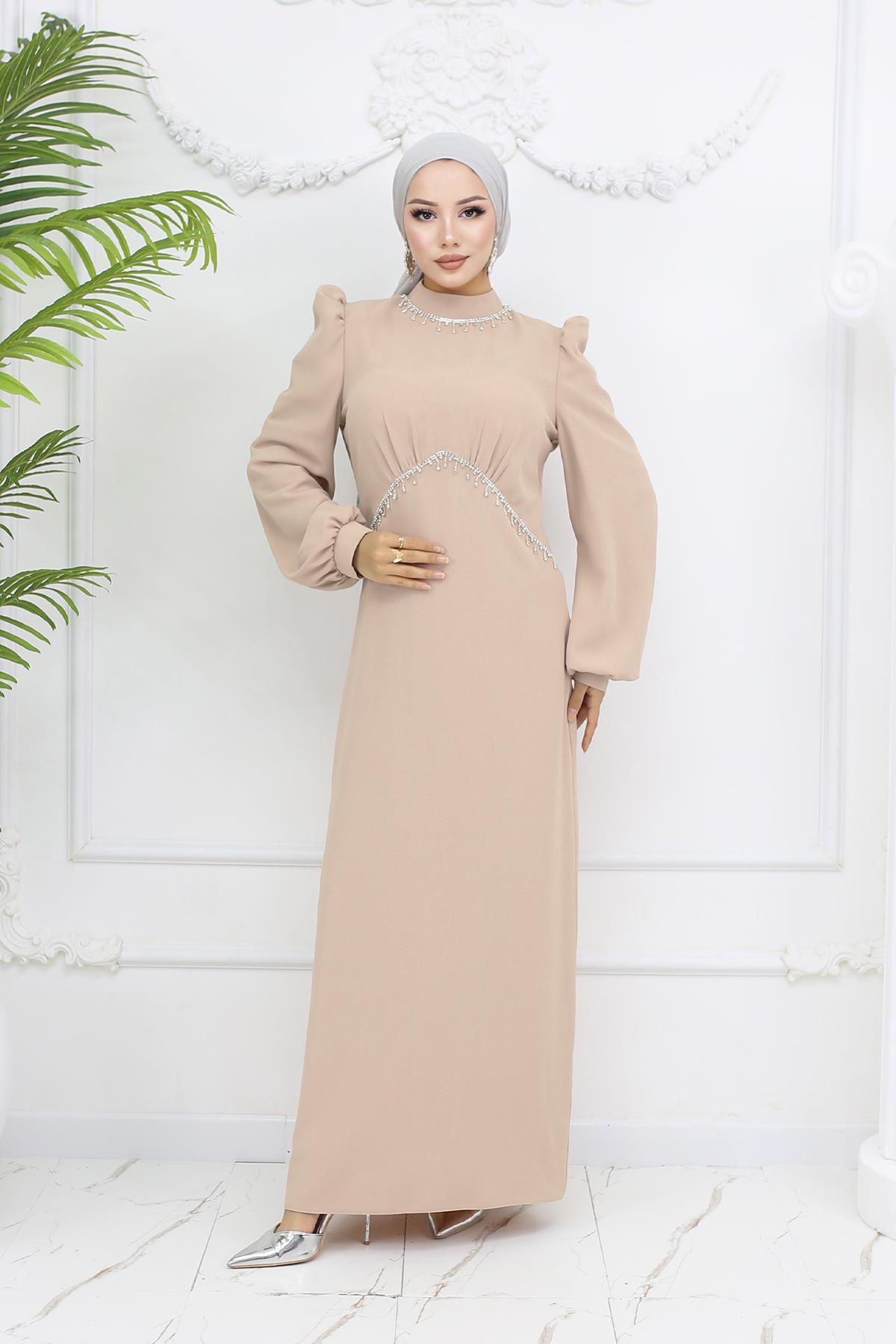 Tesettür Eva Krep Abiye BejLP6162