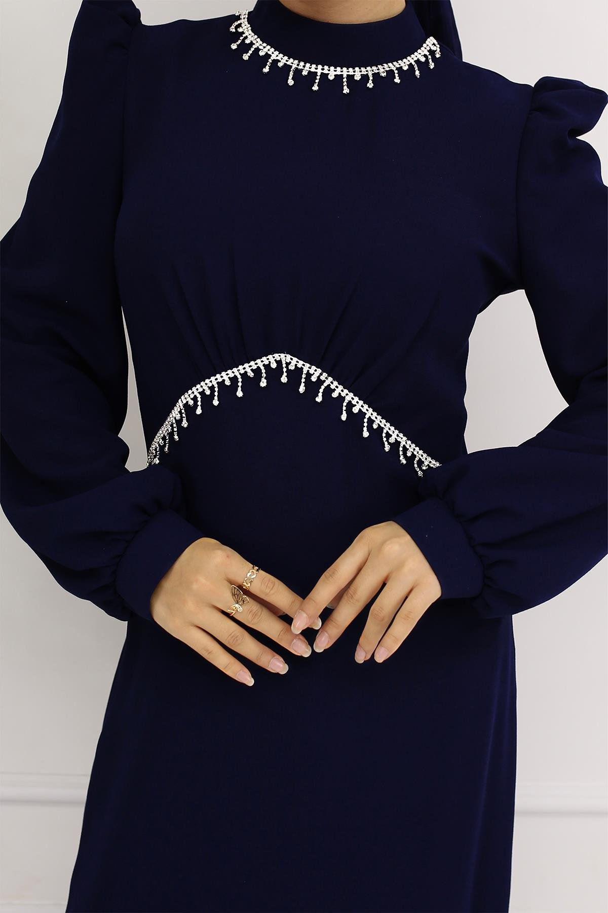 Tesettür Eva Krep Abiye LacivertLP6162