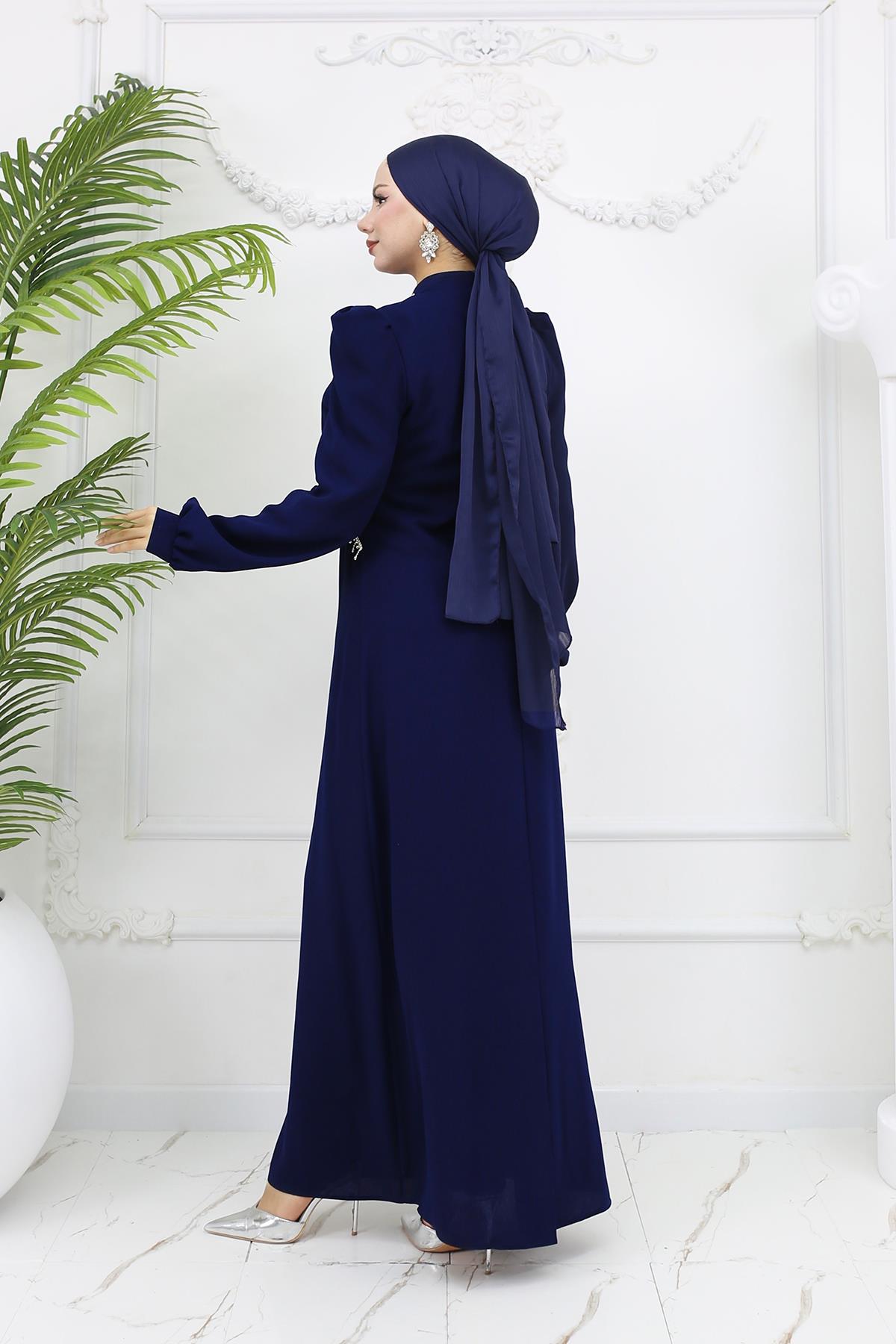Tesettür Eva Krep Abiye LacivertLP6162