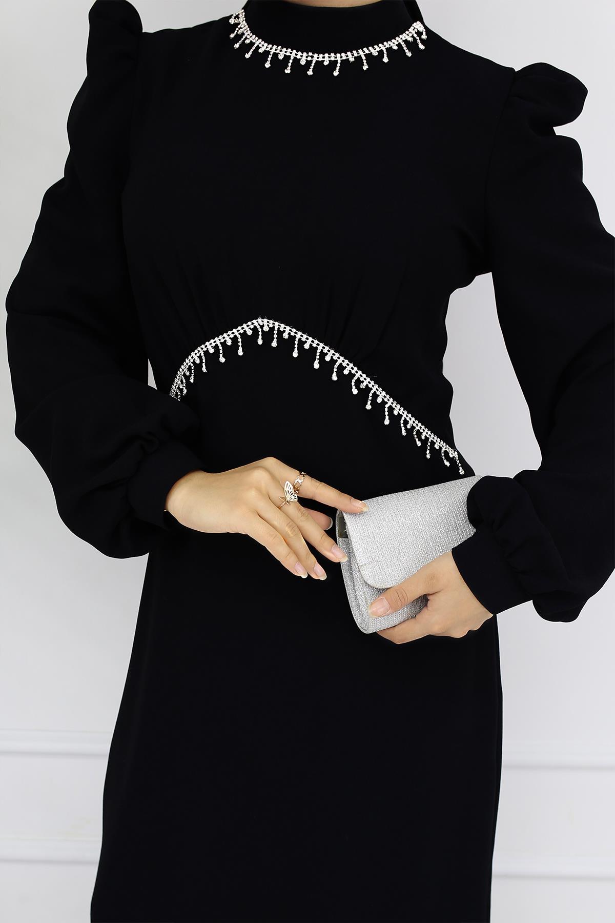 Tesettür Eva Krep Abiye SiyahLP6162