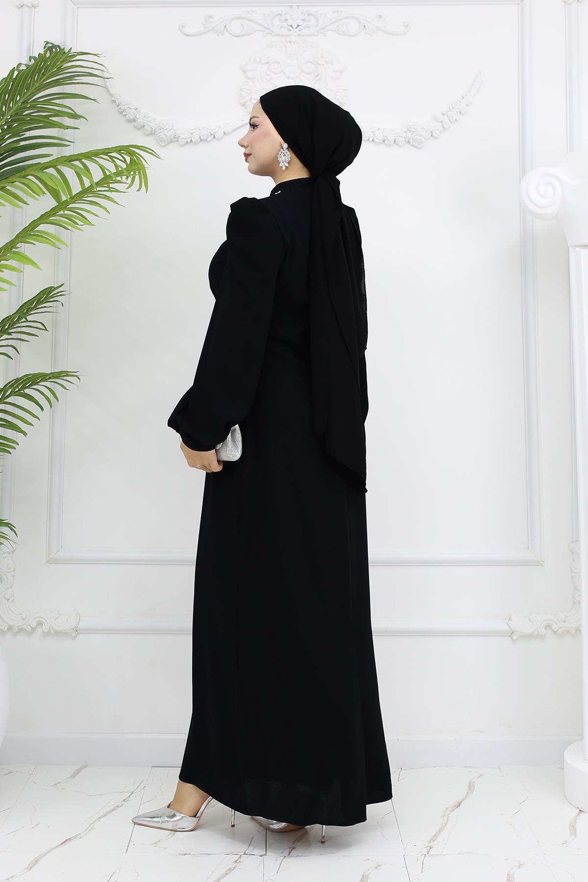 Tesettür Eva Krep Abiye SiyahLP6162